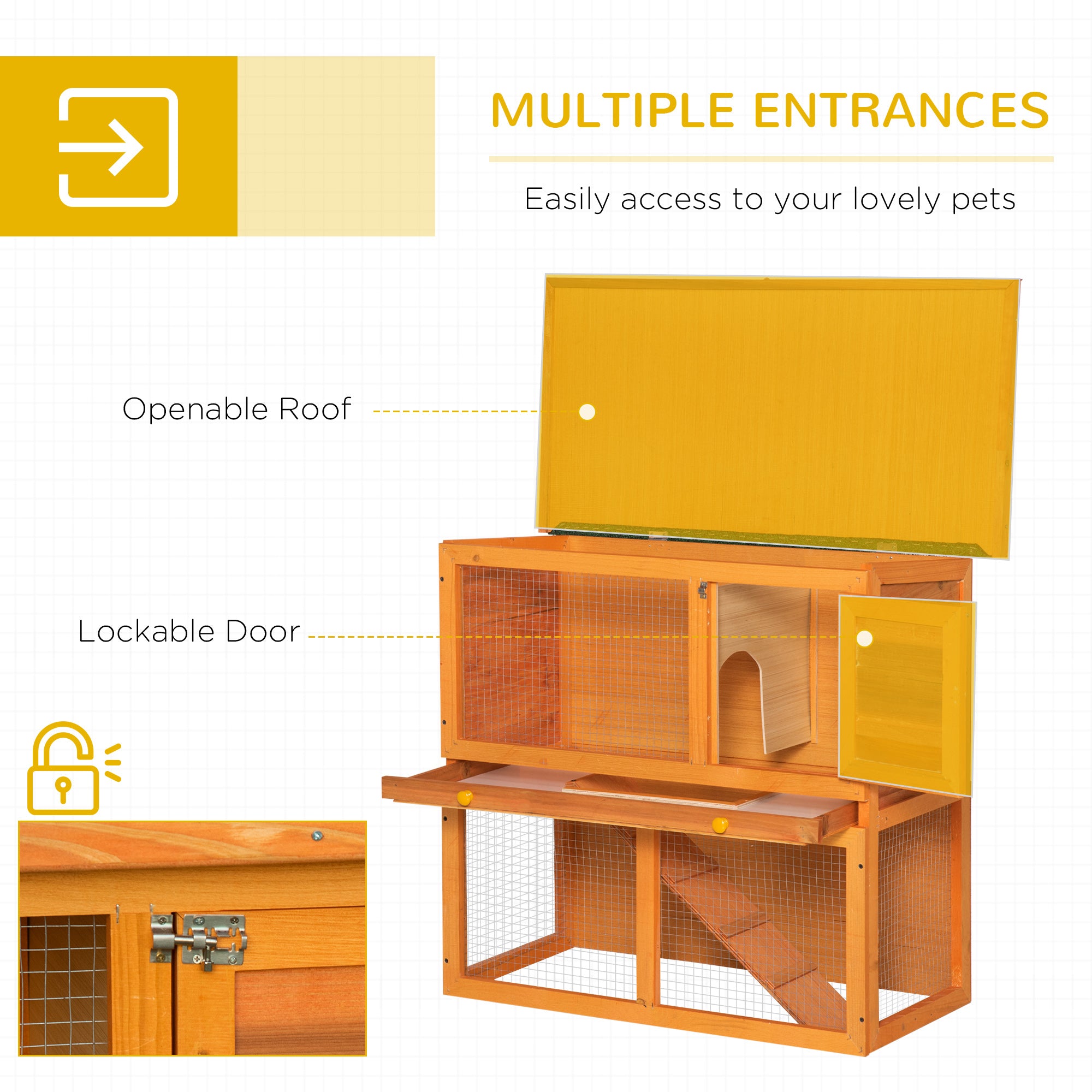 PawHut Rabbit Hutch Outdoor Guinea Pig Hutch Wooden Pet Cage Run 2-Tier with Opening Top, 90 x 45 x 80cm - North Peak Garden Furniture