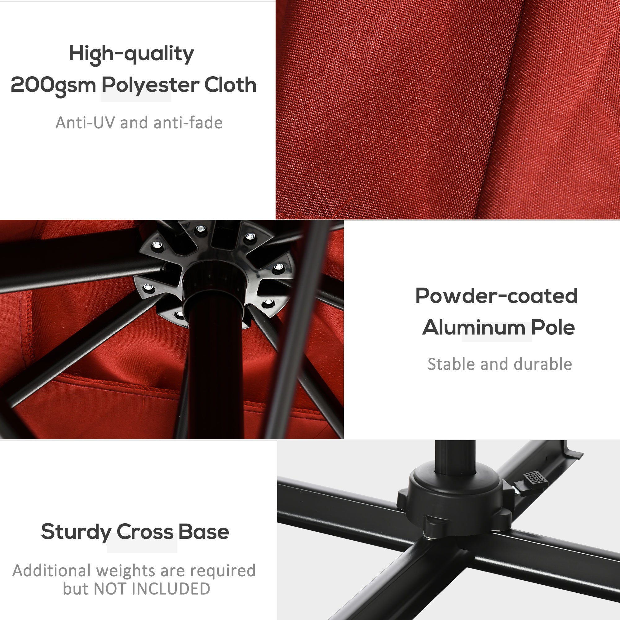 Outsunny 2.5 x 2.5m Patio Offset Parasol Umbrella Cantilever Hanging Aluminium Sun Shade Canopy Shelter 360° Rotation with Crank Handle and Cross Base, Wine Red - North Peak Garden Furniture