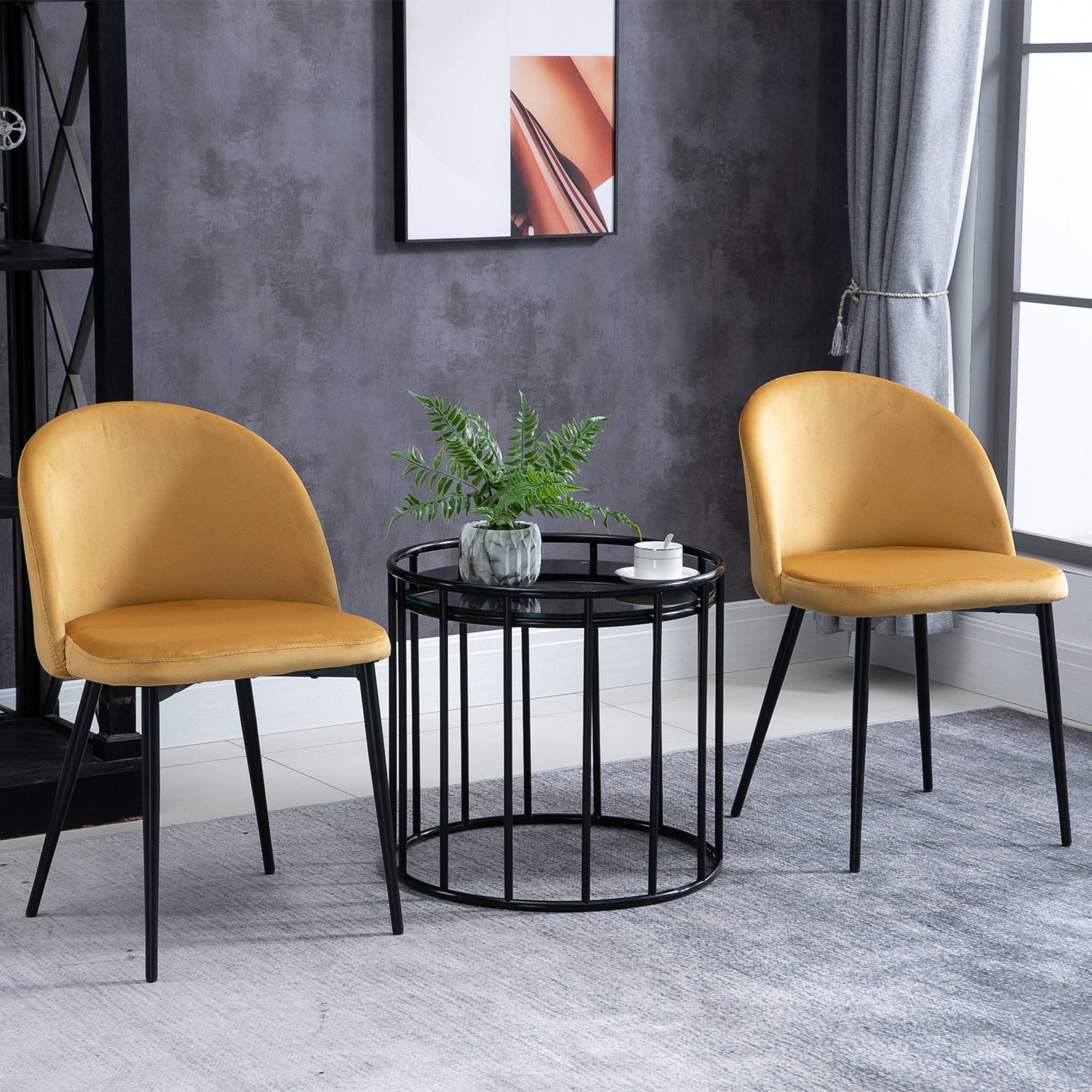 HOMCOM Dining Chairs Set of 2 Contemporary Design for Office Dining Kitchen with Soft Fabric Seat and Back Living Room, Yellow - North Peak Garden Furniture