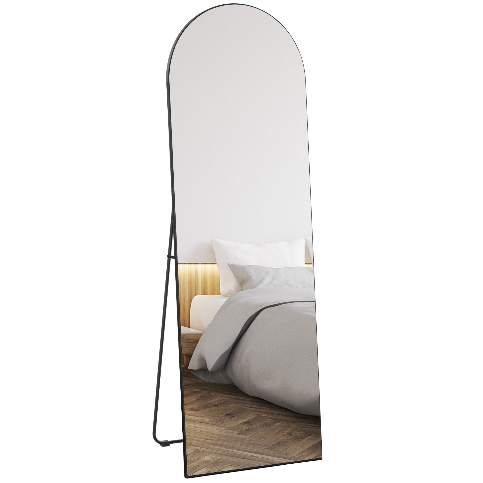 HOMCOM 150cm Arched Full Length Mirror - Black - North Peak Garden Furniture