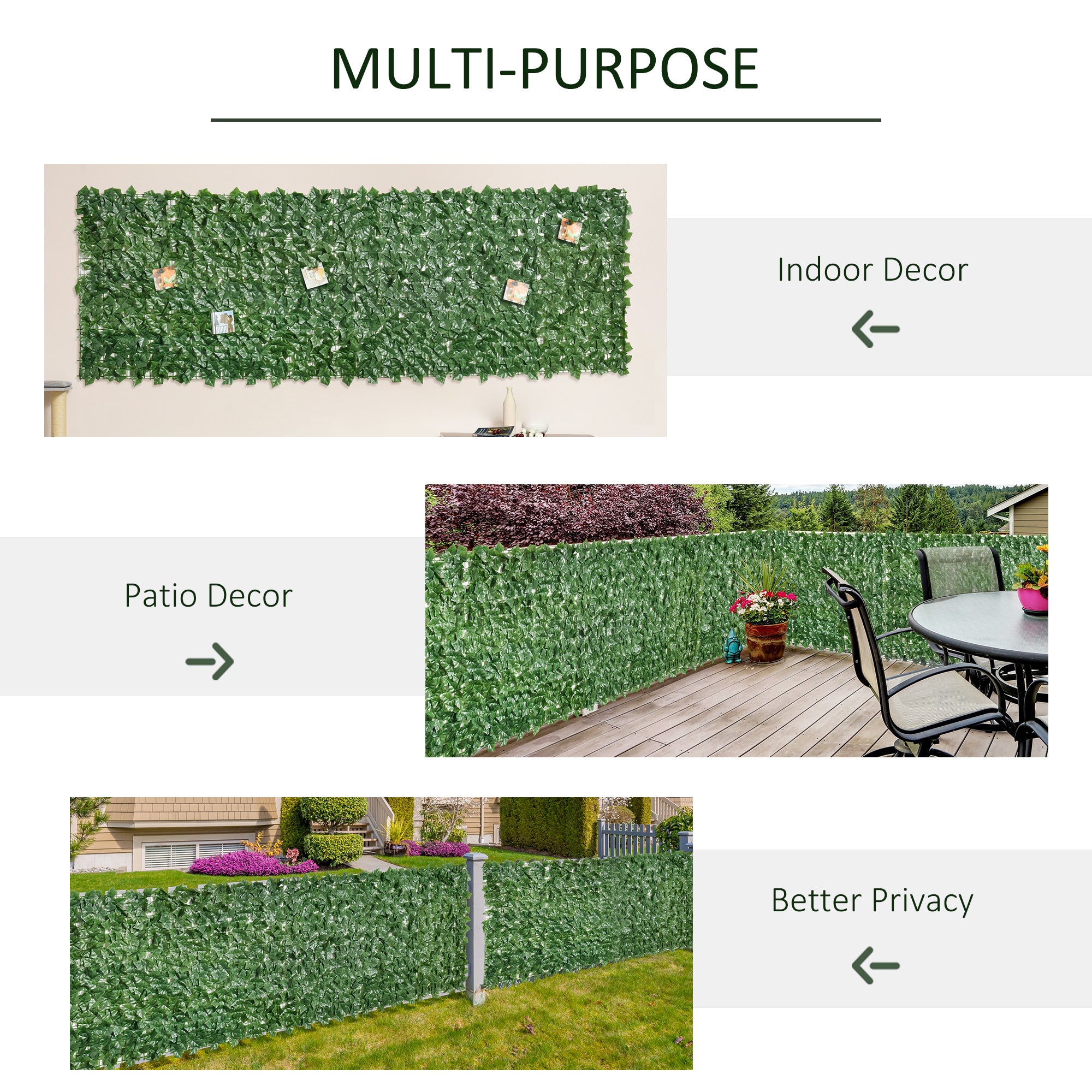 Outsunny 1-Piece Artificial Leaf Hedge Screen Privacy Fence Panel for Garden Outdoor Indoor Decor, Dark Green, 3M x 1M - North Peak Garden Furniture