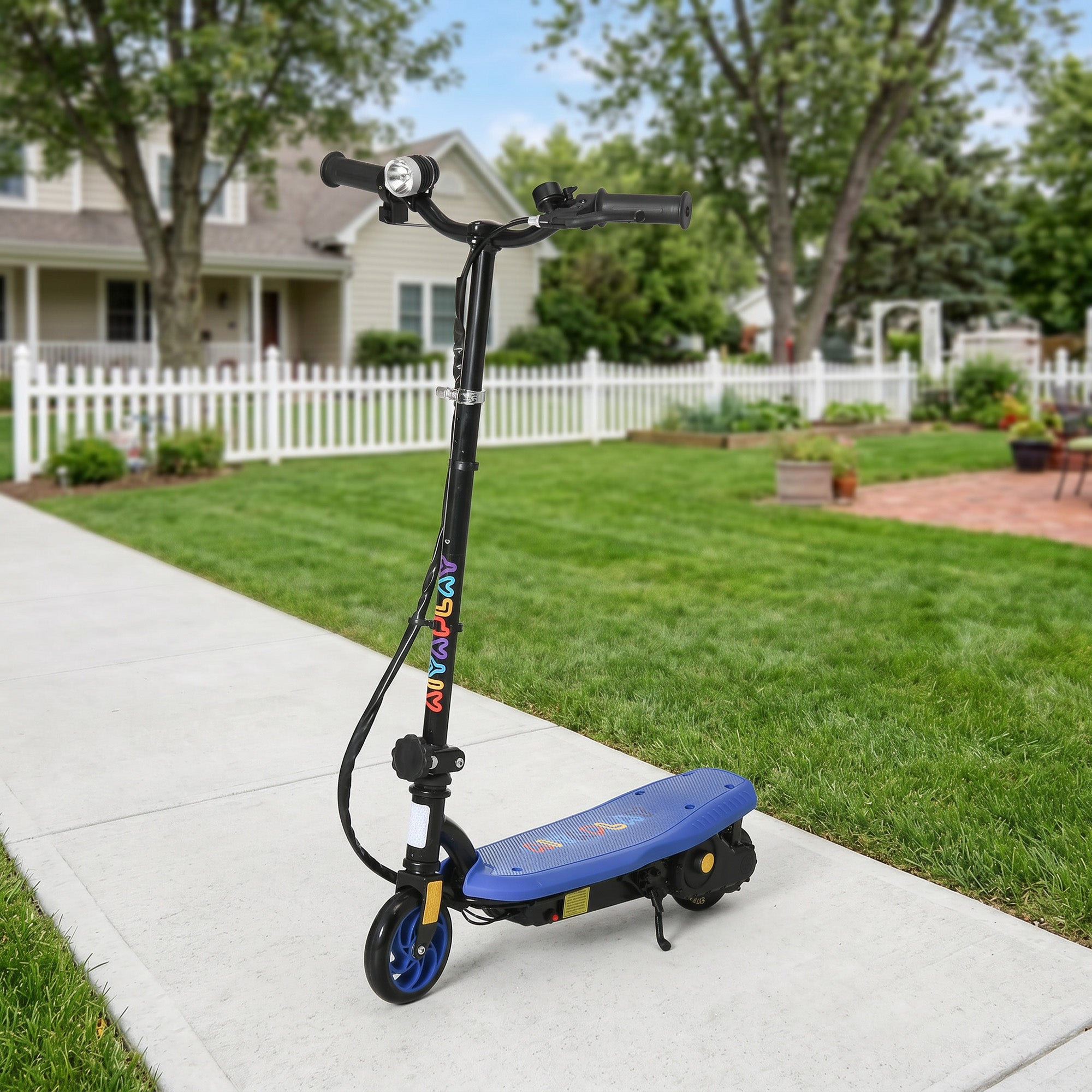 HOMCOM Foldable Electric Scooter, with LED Headlight, for Ages 7-14 Years - Blue
