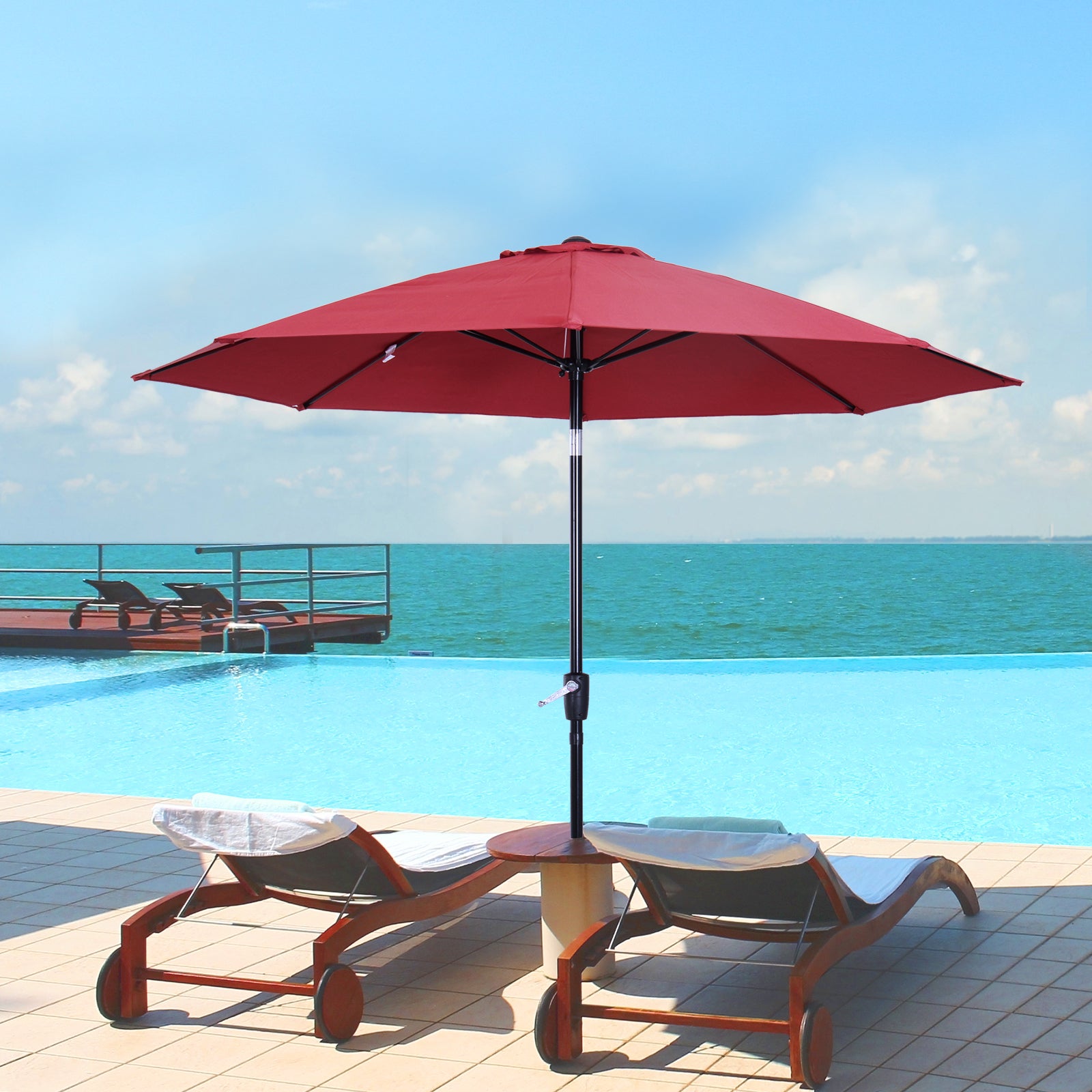 Outsunny 2.7M Garden Parasol Umbrella with Glass Fibre Ribs and Aluminium Frame, Tilting Sun Shade Shelter Canopy, Wine Red - North Peak Garden Furniture