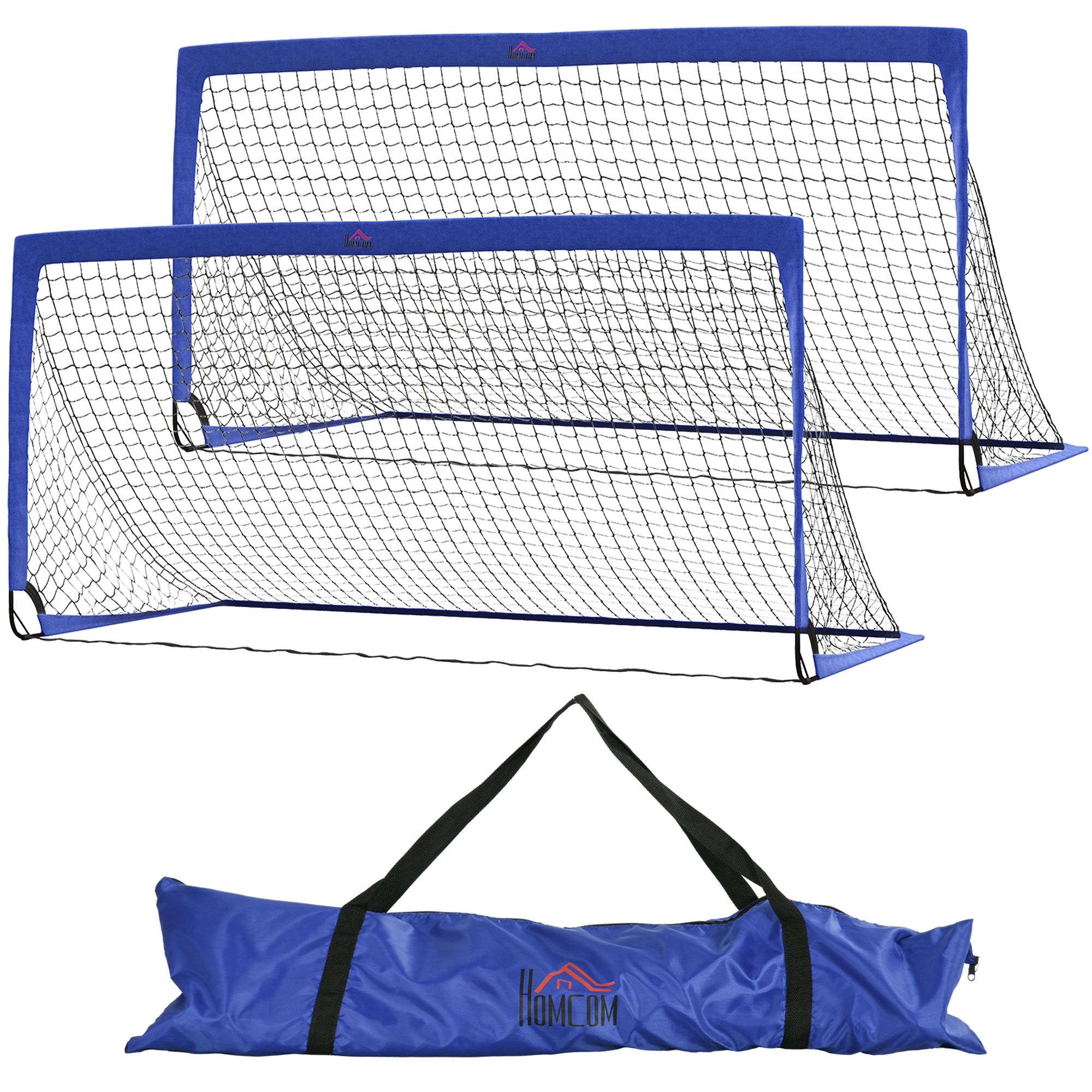 HOMCOM Set of 2 Football Goal Net 6 x 3 ft Foldable Outdoor Sport Training Teens Adults Football with Carrying Bag Blue