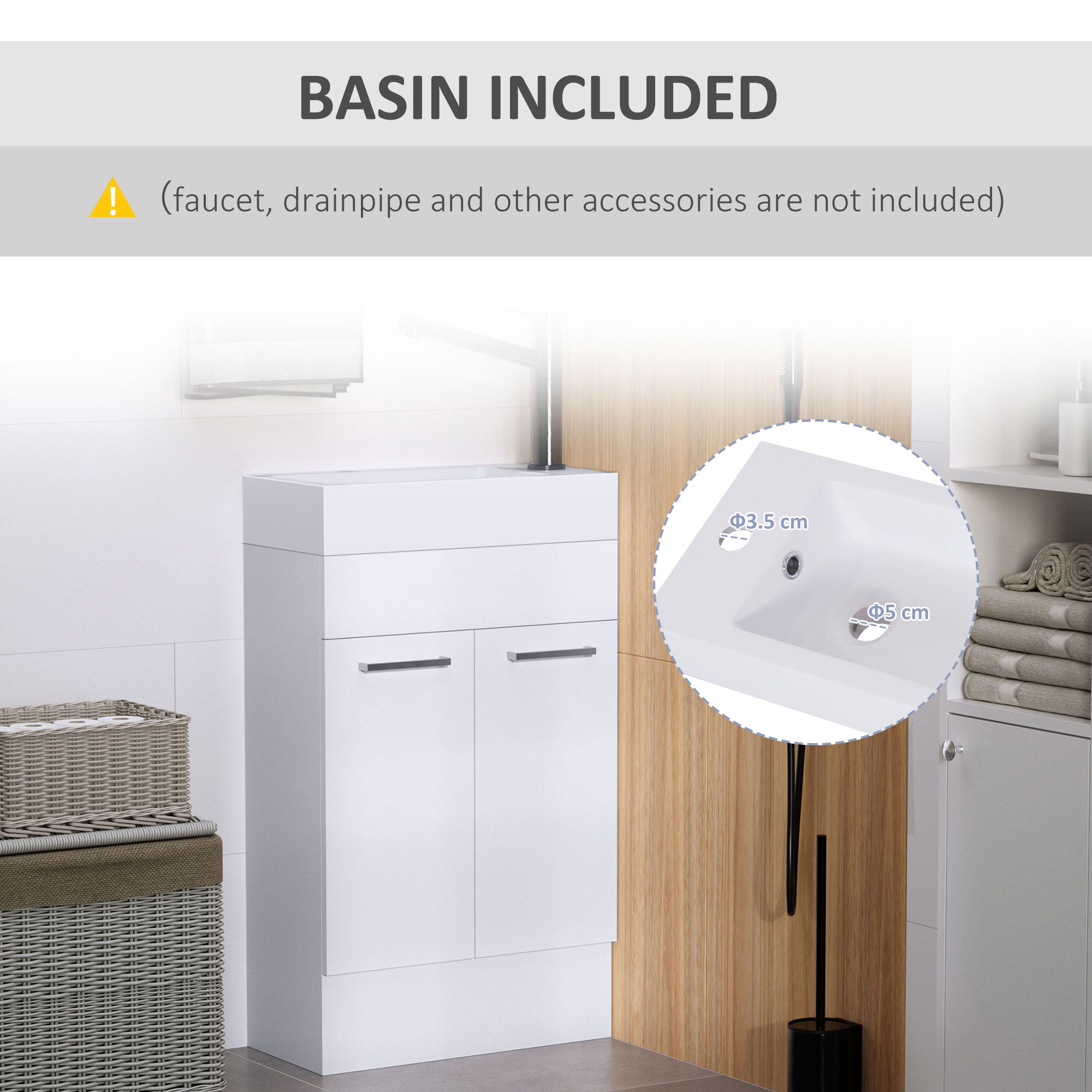kleankin Under Sink Bathroom Vanity Unit Ceramic Basin Sink Cloakroom Storage Cabinet Home Furniture - North Peak Garden Furniture