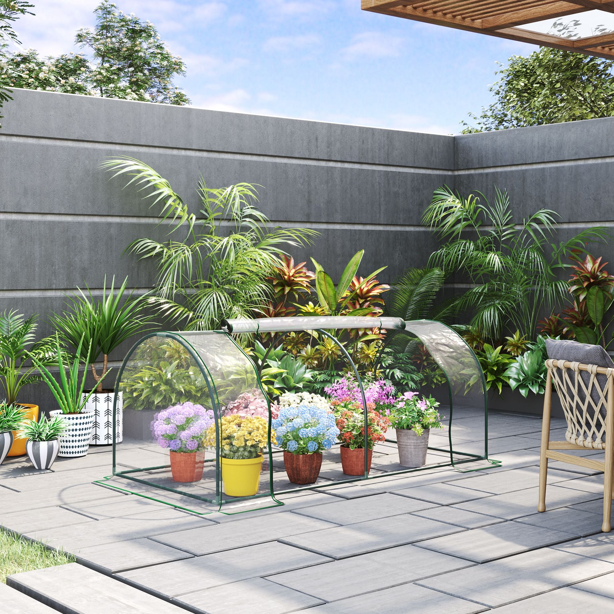 Outsunny Tunnel Greenhouse Green Grow House for Garden Outdoor, Steel Frame, PE Cover, Transparent, 200 x 100 x 80cm - North Peak Garden Furniture