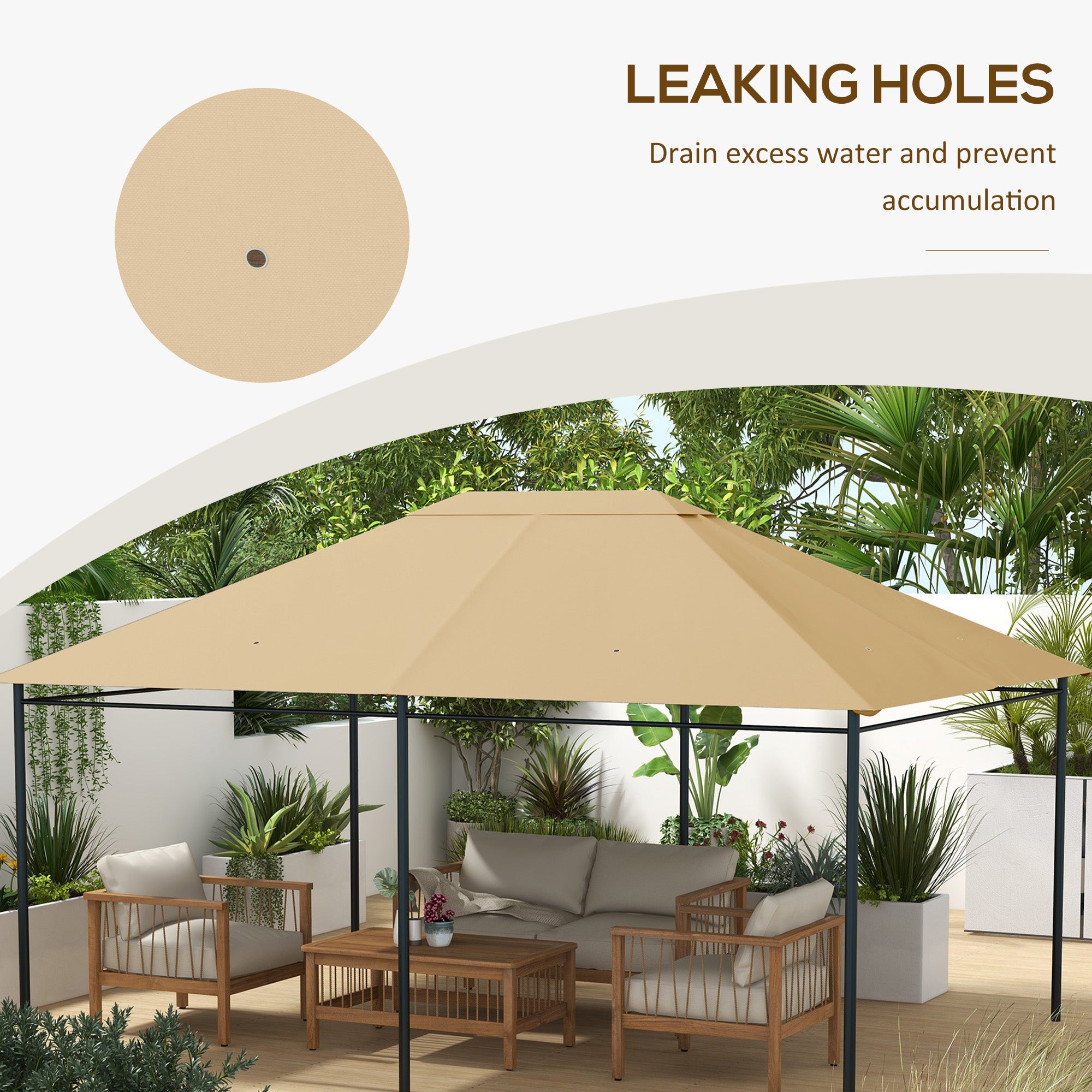Outsunny 3 x 4m Gazebo Canopy Replacement Cover, Gazebo Roof Replacement (TOP COVER ONLY), Khaki - North Peak Garden Furniture