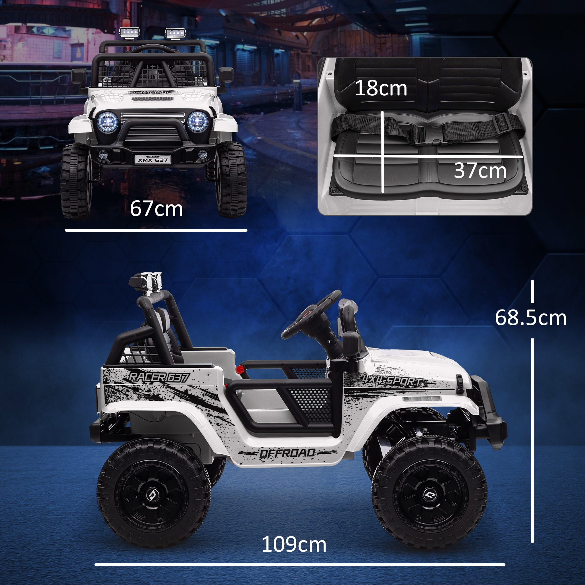 AIYAPLAY 12V Battery Powered Kids Ride On Car, Electric Truck w/ Spring Suspension, Remote, Music Horn Lights - White - North Peak Garden Furniture