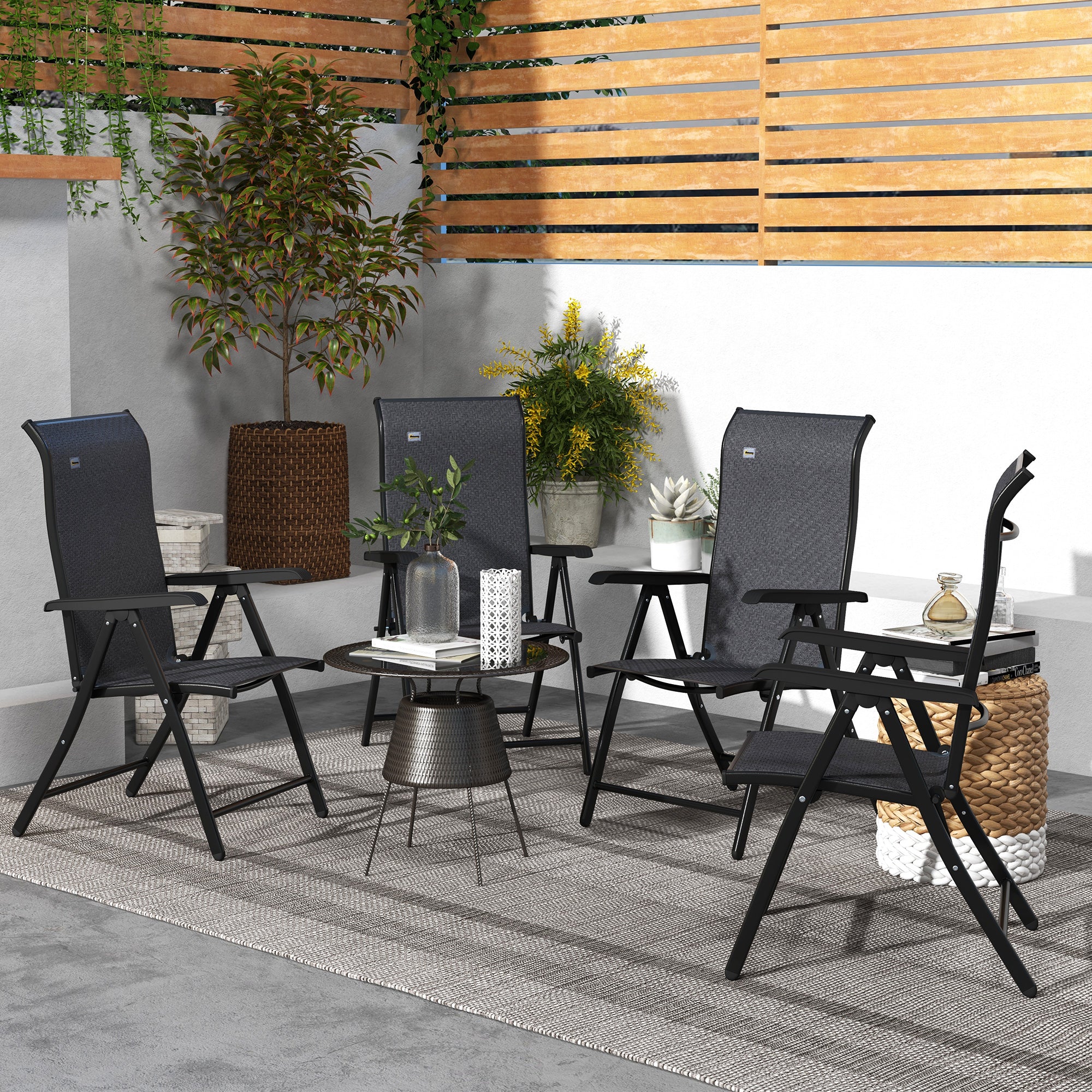 Outsunny Set of Four Folding Garden Chairs, with Seven-Position Adjustable Backs