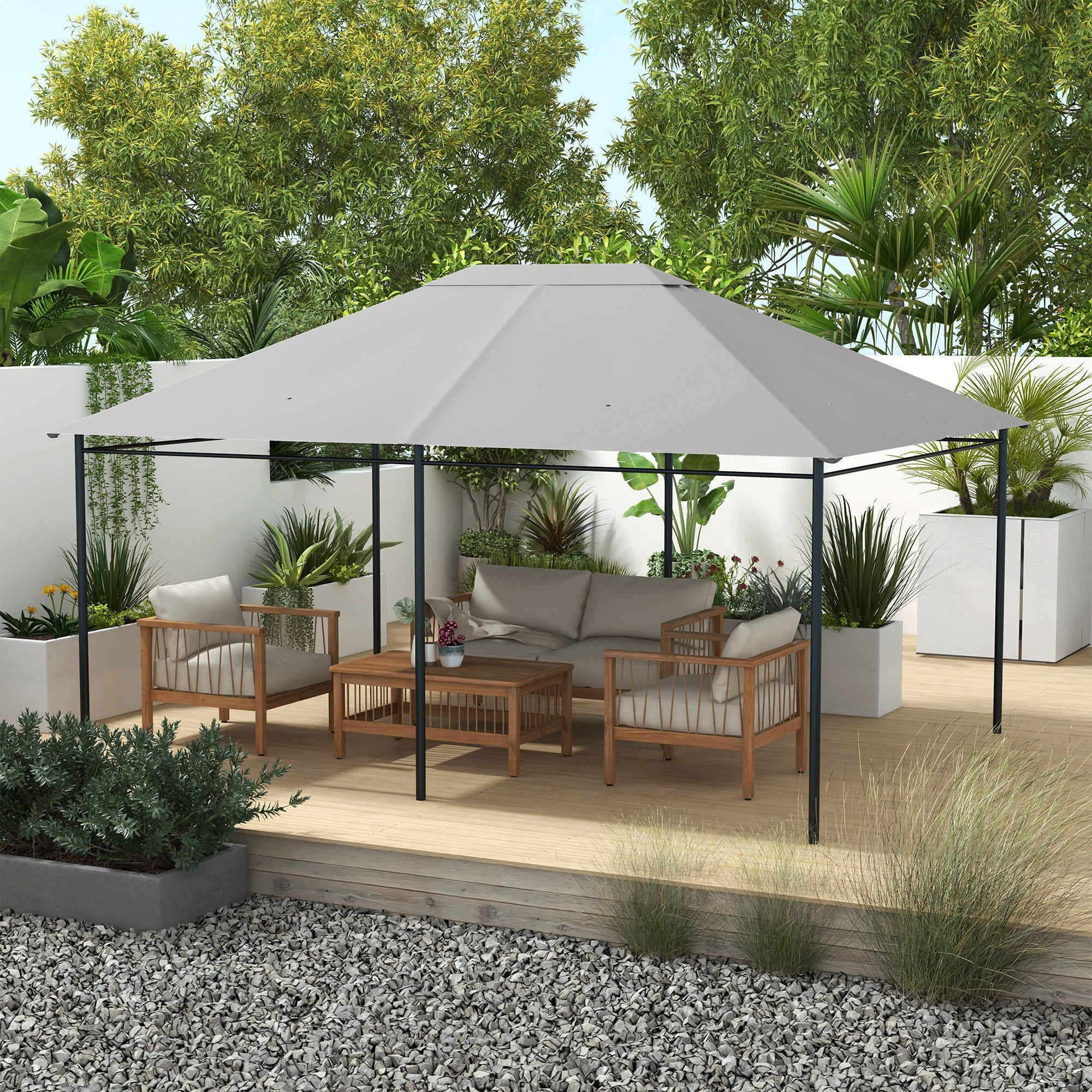 Outsunny 3 x 4m Gazebo Canopy Replacement Cover, Gazebo Roof Replacement (TOP COVER ONLY), Light Grey - North Peak Garden Furniture