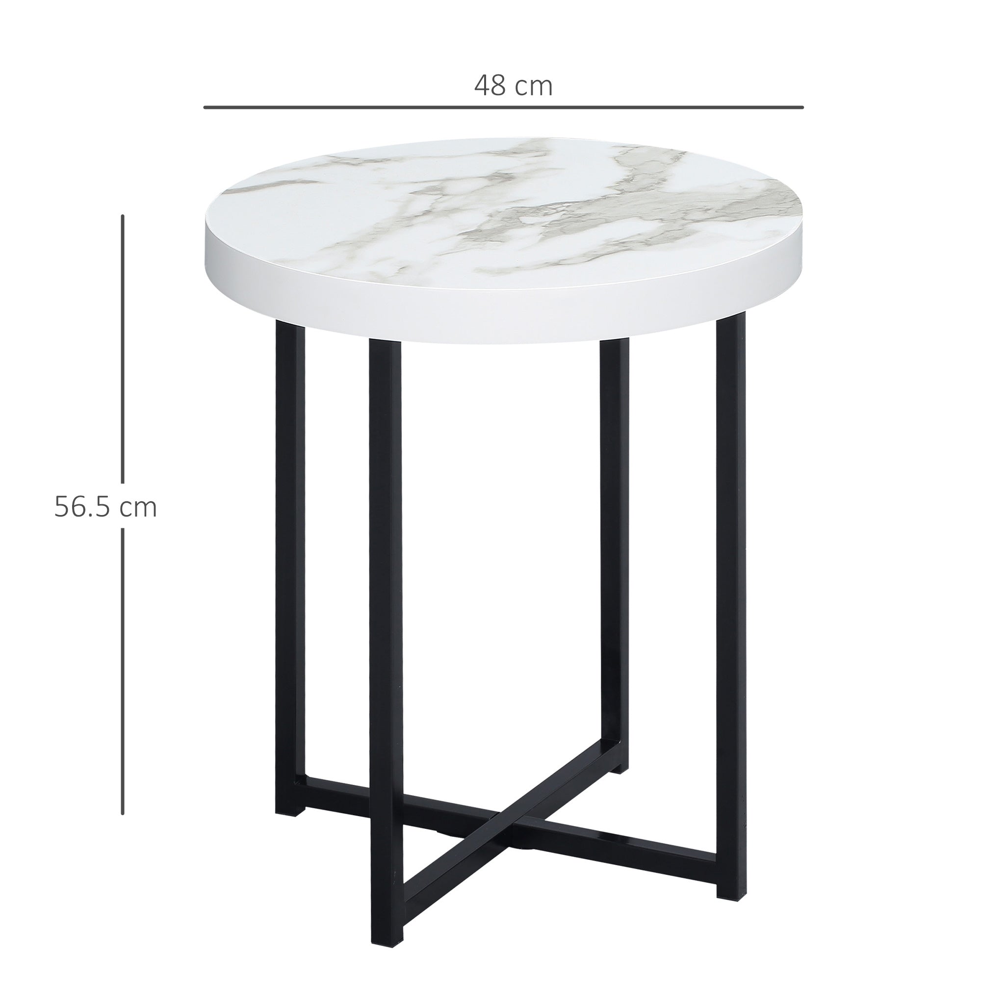 HOMCOM Round Side Table with Metal Legs, Modern End Table Bedside Table for Living Room, Bedroom, White