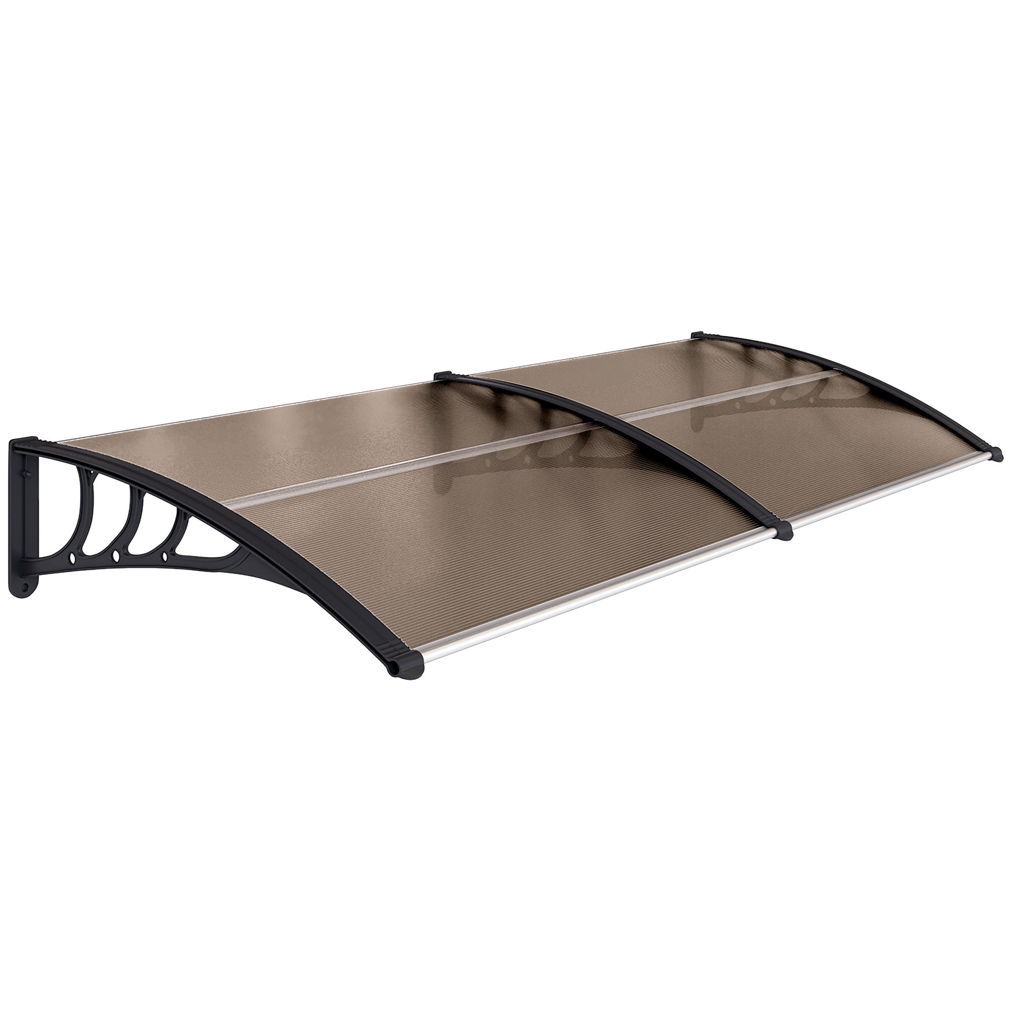 Outsunny 75 x 195 cm Curved Door Window Awning Canopy, Polycarbonate Cover Front Door Outdoor Patio, UV Rain Snow Protection Shelter, Brown