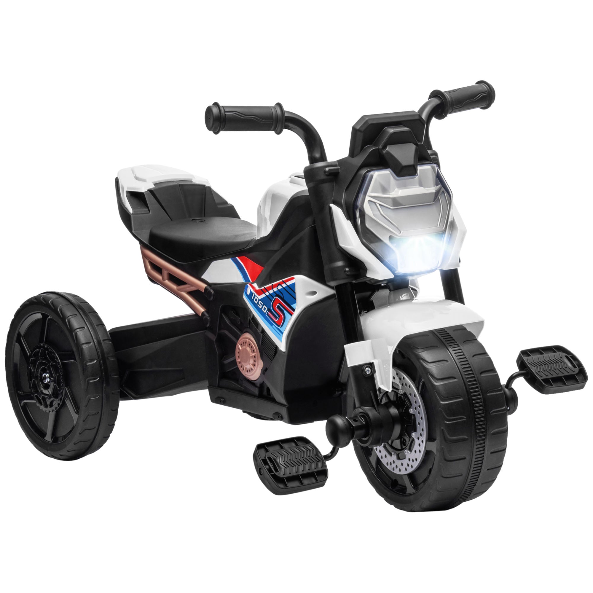 AIYAPLAY Motorcycle Design, 3 in 1 Toddler Trike, Sliding Car, Balance Bike with Headlight, Music, Horn, White - North Peak Garden Furniture