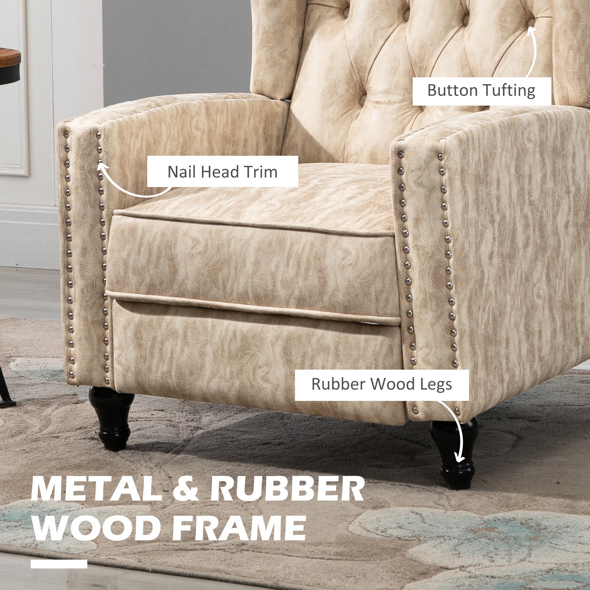 HOMCOM Chesterfield-Style Reclining Armchair - Beige - North Peak Garden Furniture