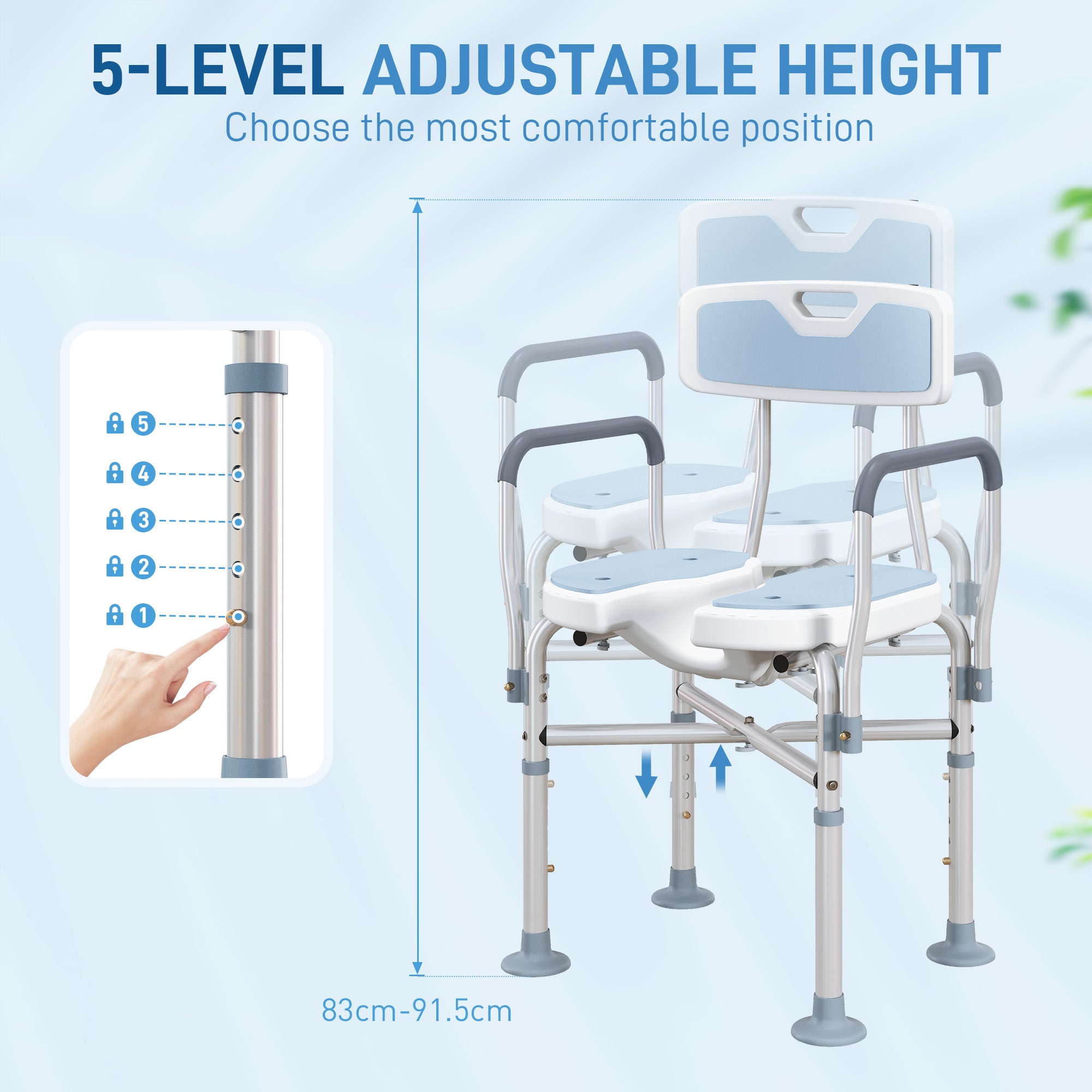 HOMCOM Aluminium Shower Chair, with Padded Seat - Light Blue - North Peak Garden Furniture