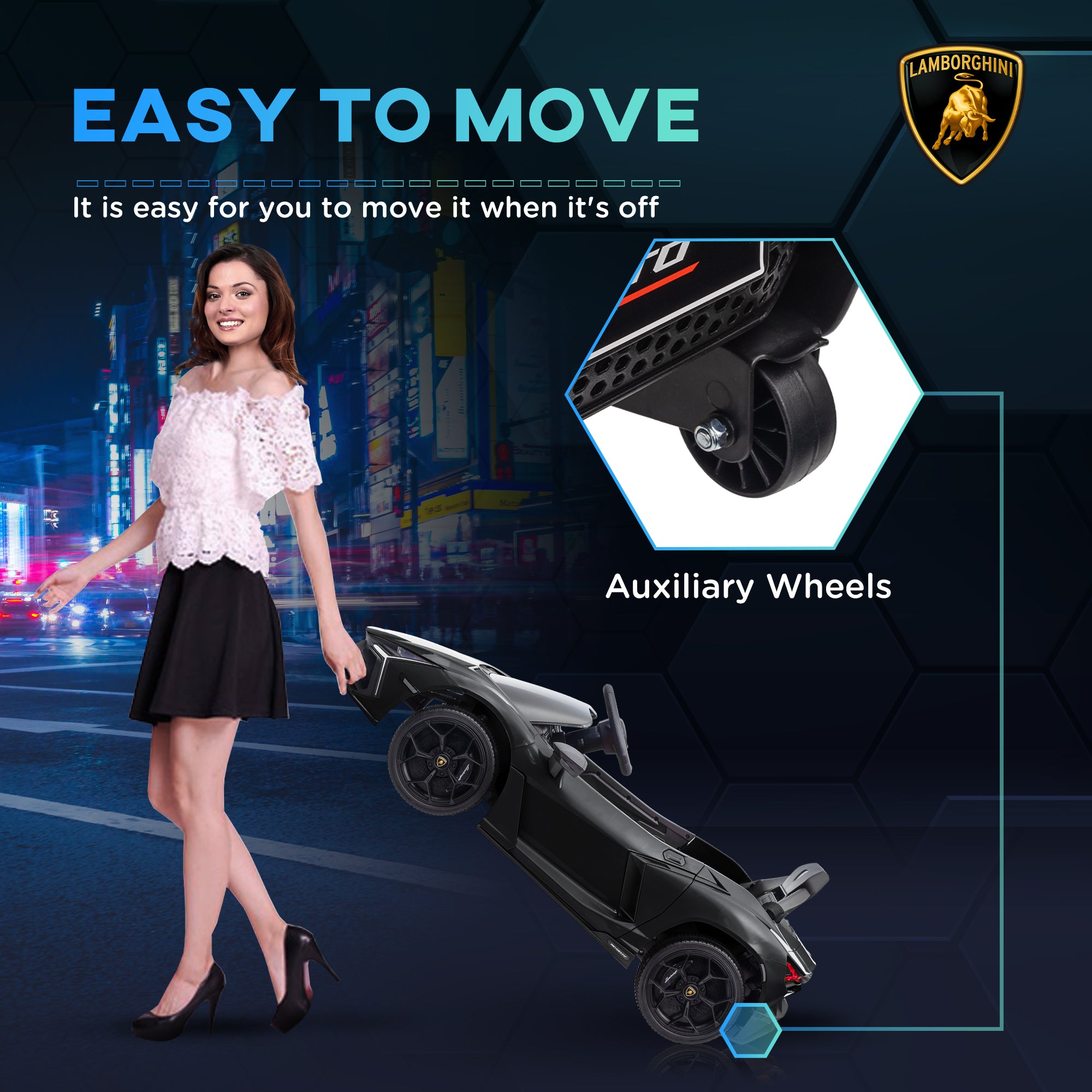 AIYAPLAY Lamborghini Revuelto Licensed 12V Ride on Car w/ Butterfly Doors, Transport Wheels, Suspension, Remote Control, Black - North Peak Garden Furniture
