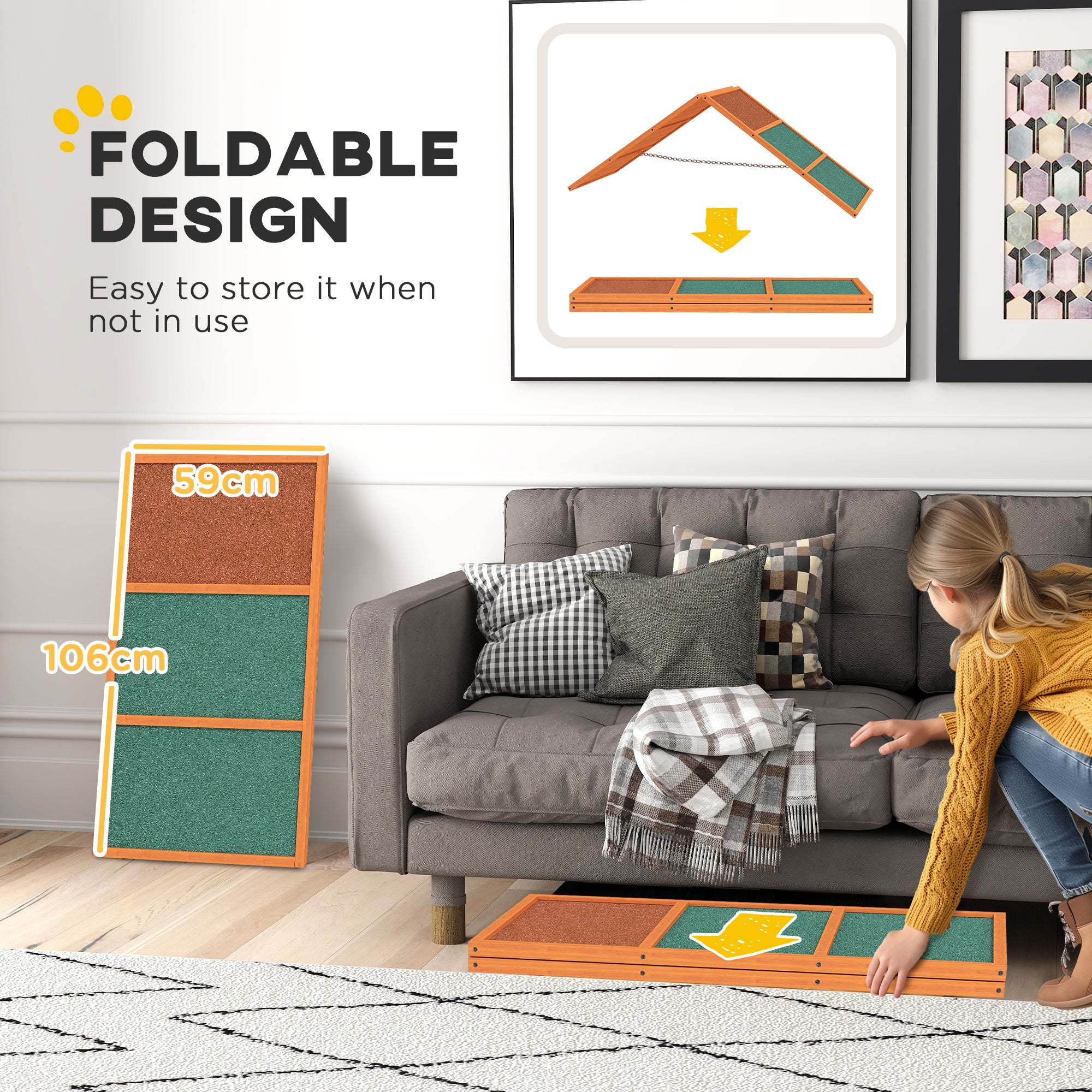 PawHut Dog Agility Equipment, Dog Playground Equipment with Non-slip Surface, A-frame, Agility Ramp for All Breeds, Orange