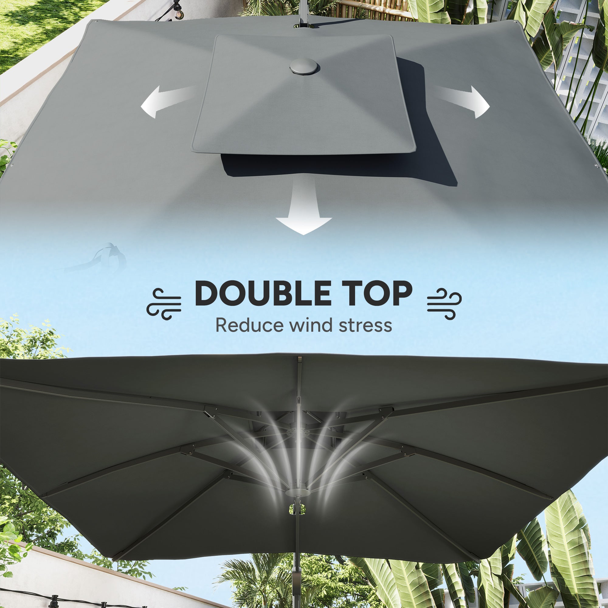 Outsunny 3m Thick Fabric Cantilever Garden Parasol, with Cross Base - Grey