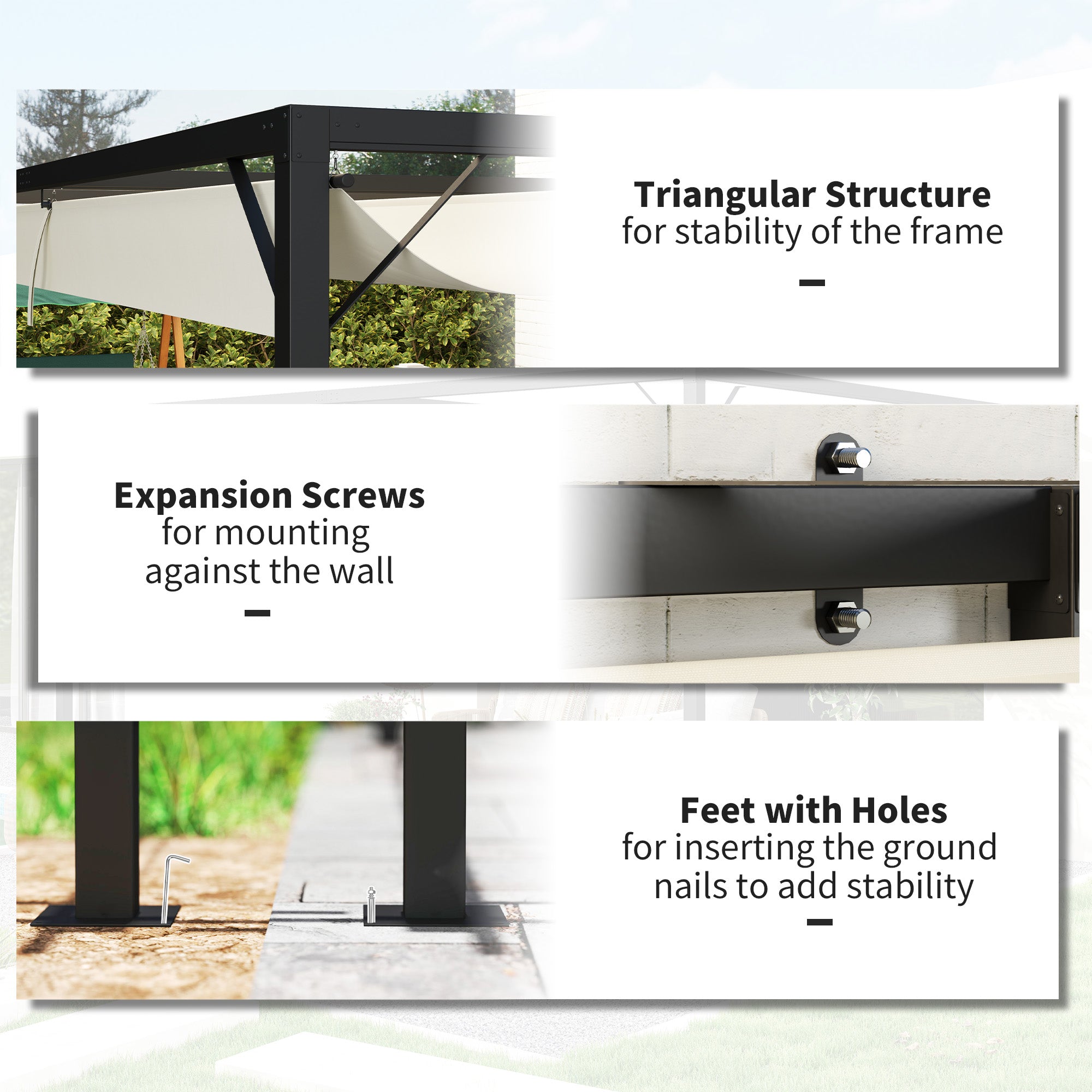 Outsunny 4 x 3(m) Outdoor Pergola Retractable Canopy Wall Mounted Gazebo Patio Shelter Sun Shade, Cream White - North Peak Garden Furniture