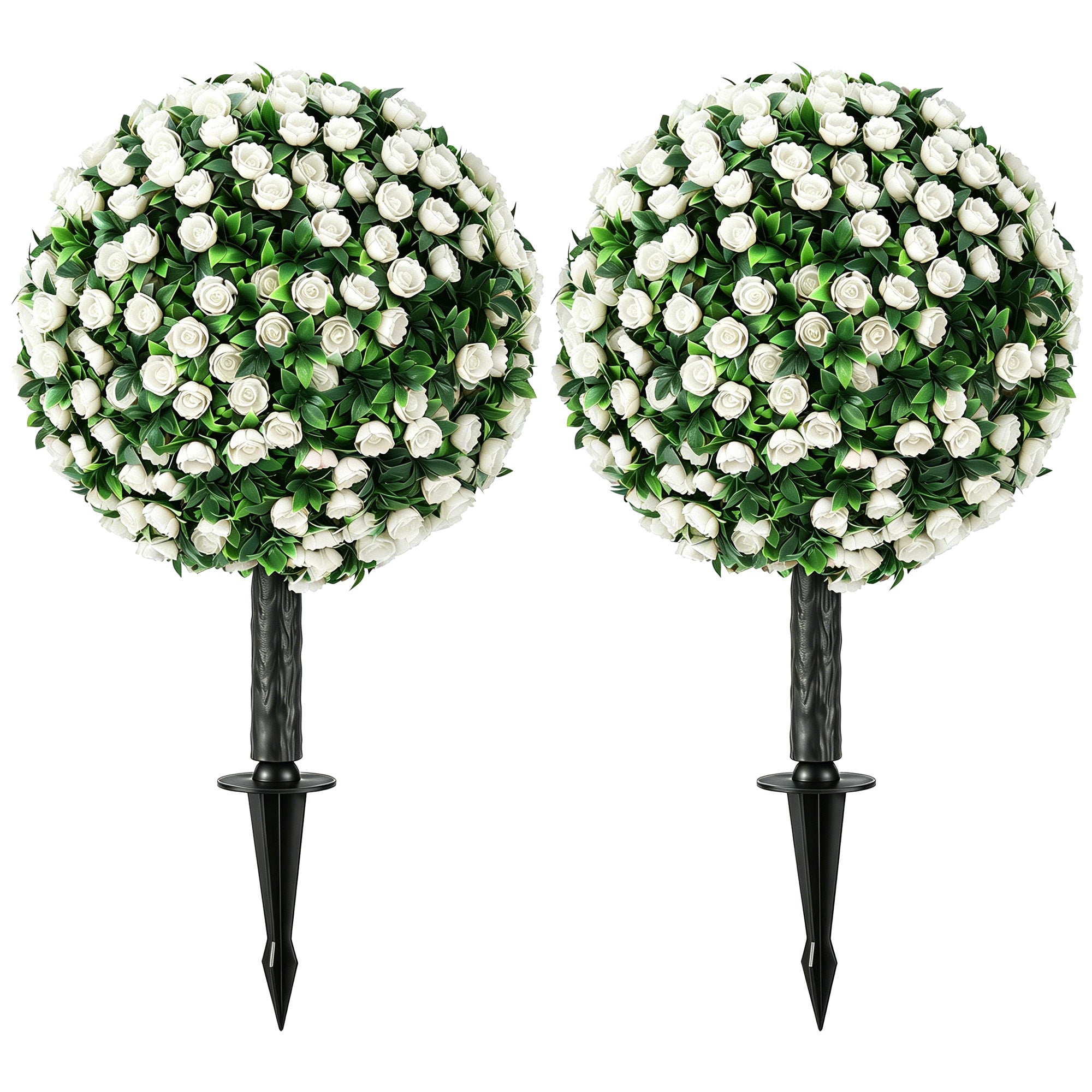 HOMCOM Artificial Rose Topiary UV Resistant, 2-Pack Fake Plants, 55 cm, White
