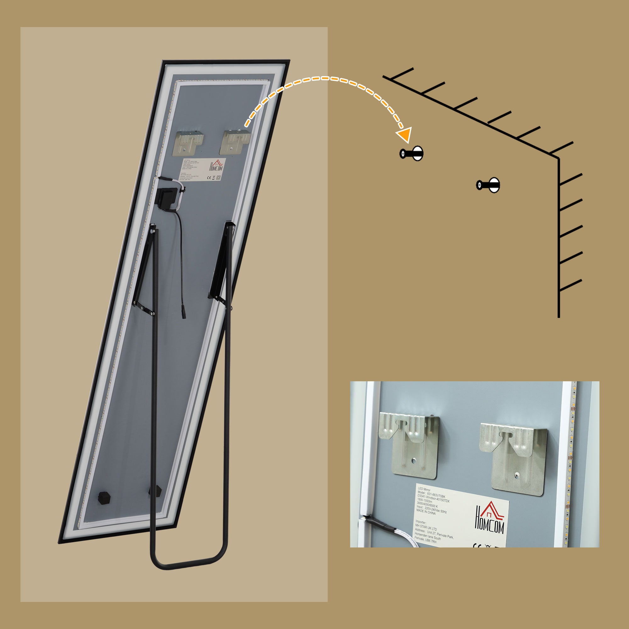 HOMCOM 150 x 40cm Full Length Mirror, with Adjustable Lights - Black - North Peak Garden Furniture