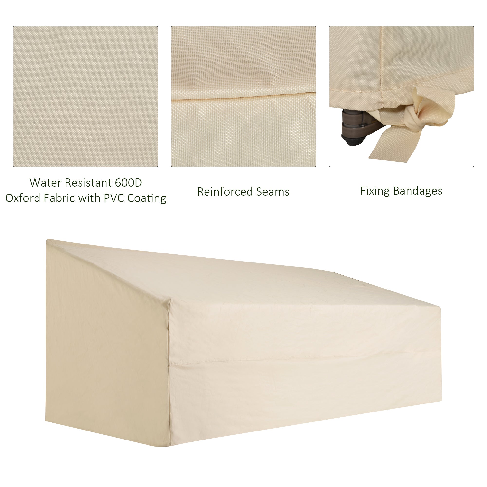 Outsunny 600D Oxford Cloth Furniture Cover 3 Seat Sofa Protector Large Garden Patio Outdoor Waterproof Beige 218x111x63-101cm - North Peak Garden Furniture