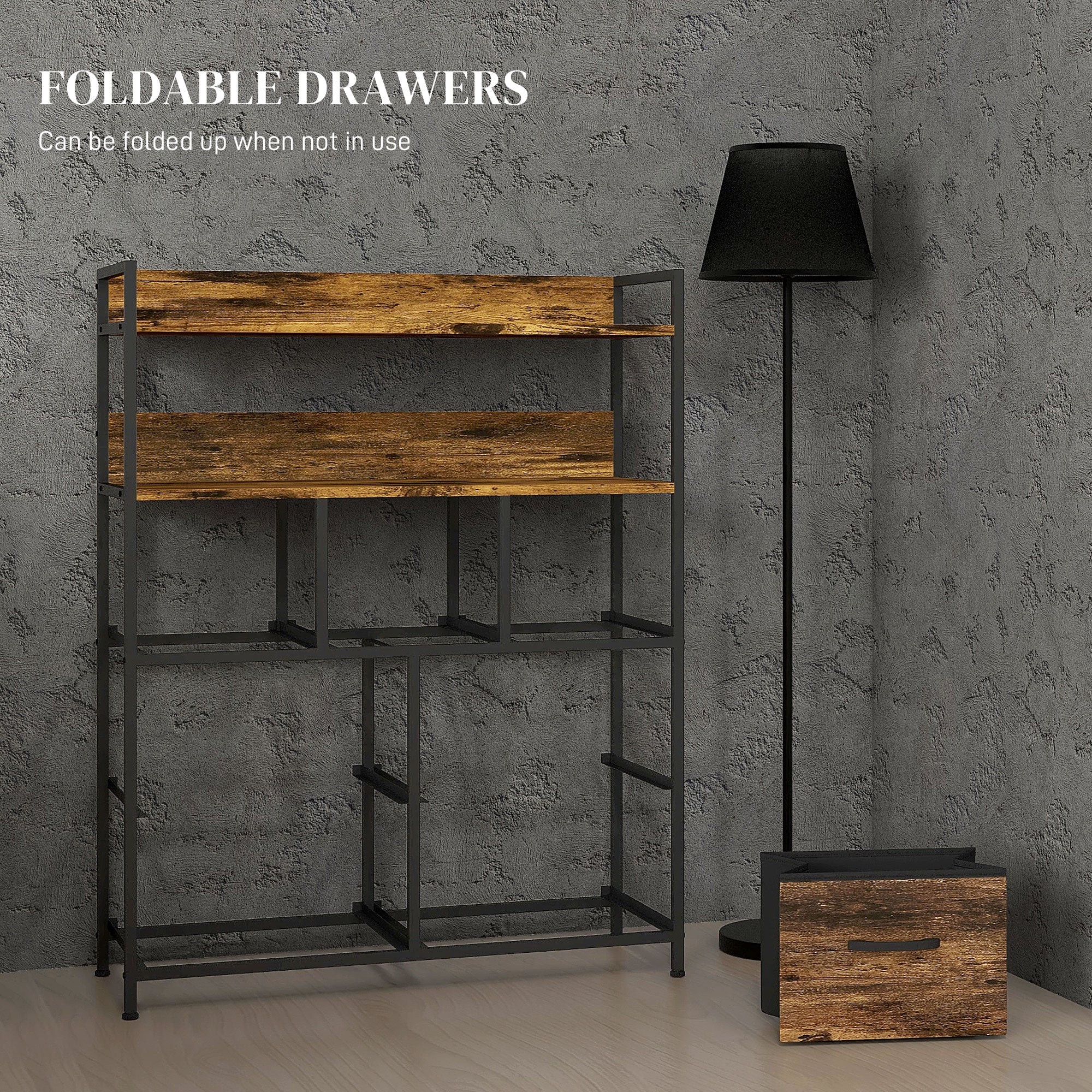 HOMCOM Rustic Chest of Seven Fabric Drawers - Rustic Brown - North Peak Garden Furniture