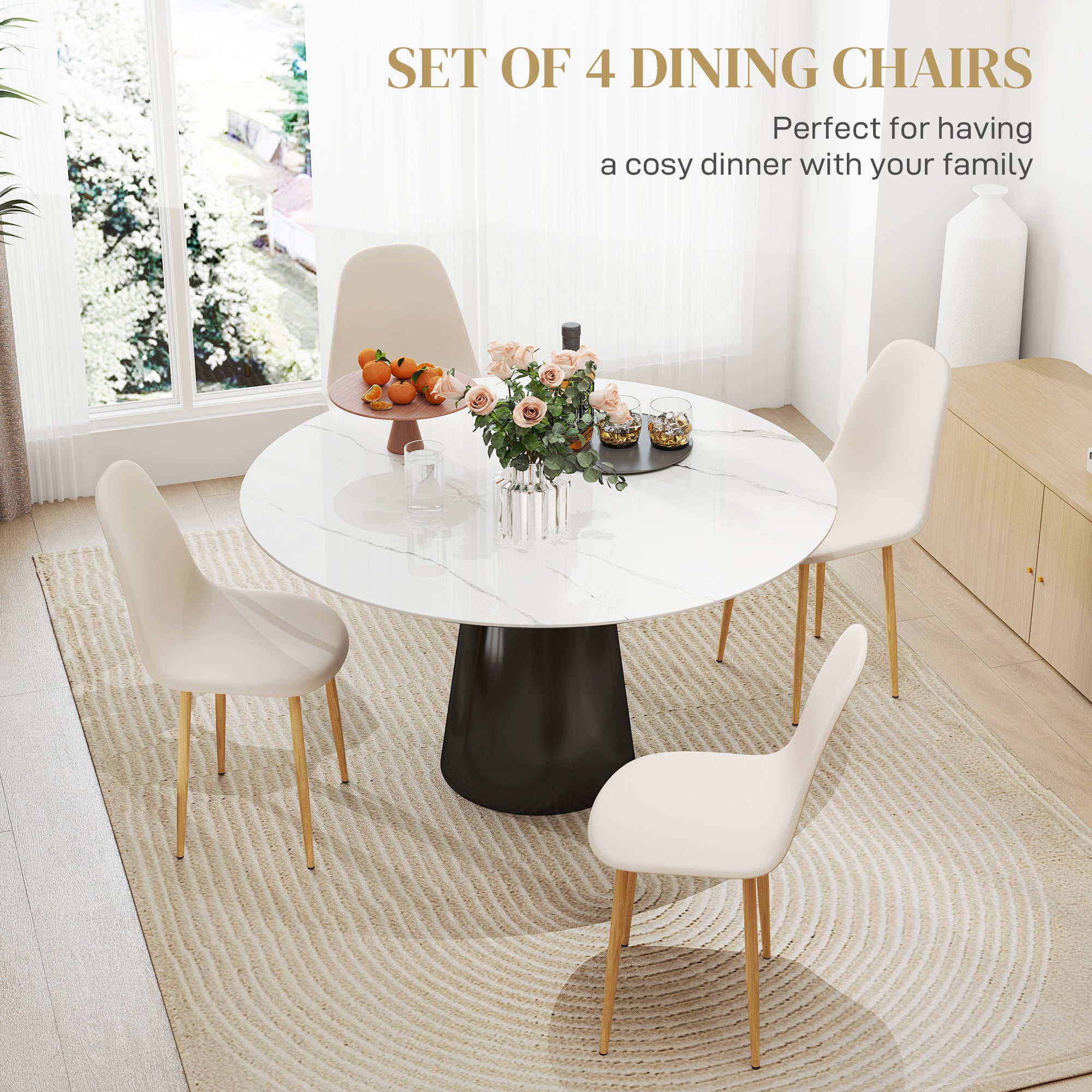 HOMCOM Modern Dining Chairs Set of 4, Kitchen Chairs with Backrest and Steel Legs for Dining Room, Living Room, Khaki - North Peak Garden Furniture