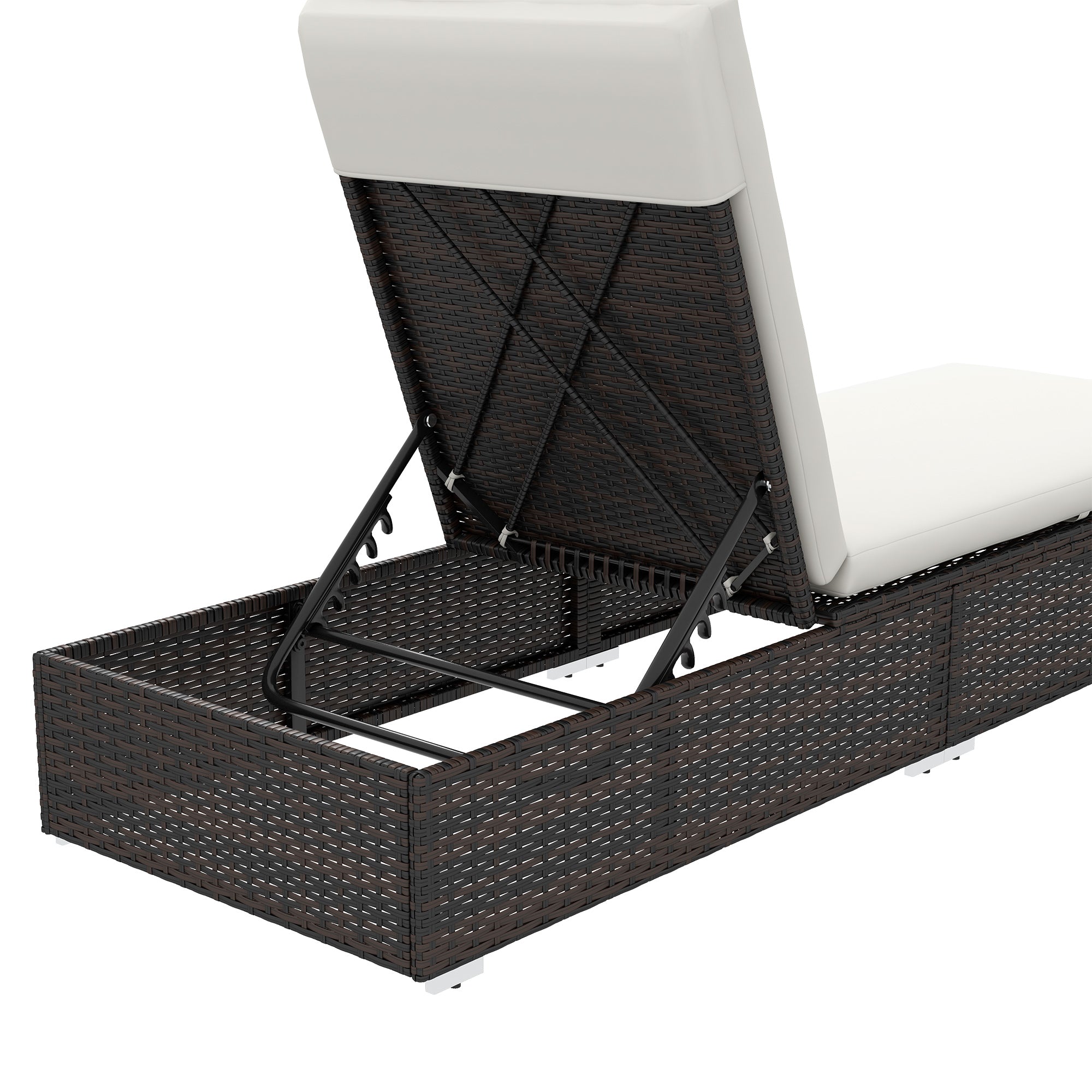 Outsunny Set of Two Rattan Sun Loungers, with Reclining Backs - Brown/Cream - North Peak Garden Furniture