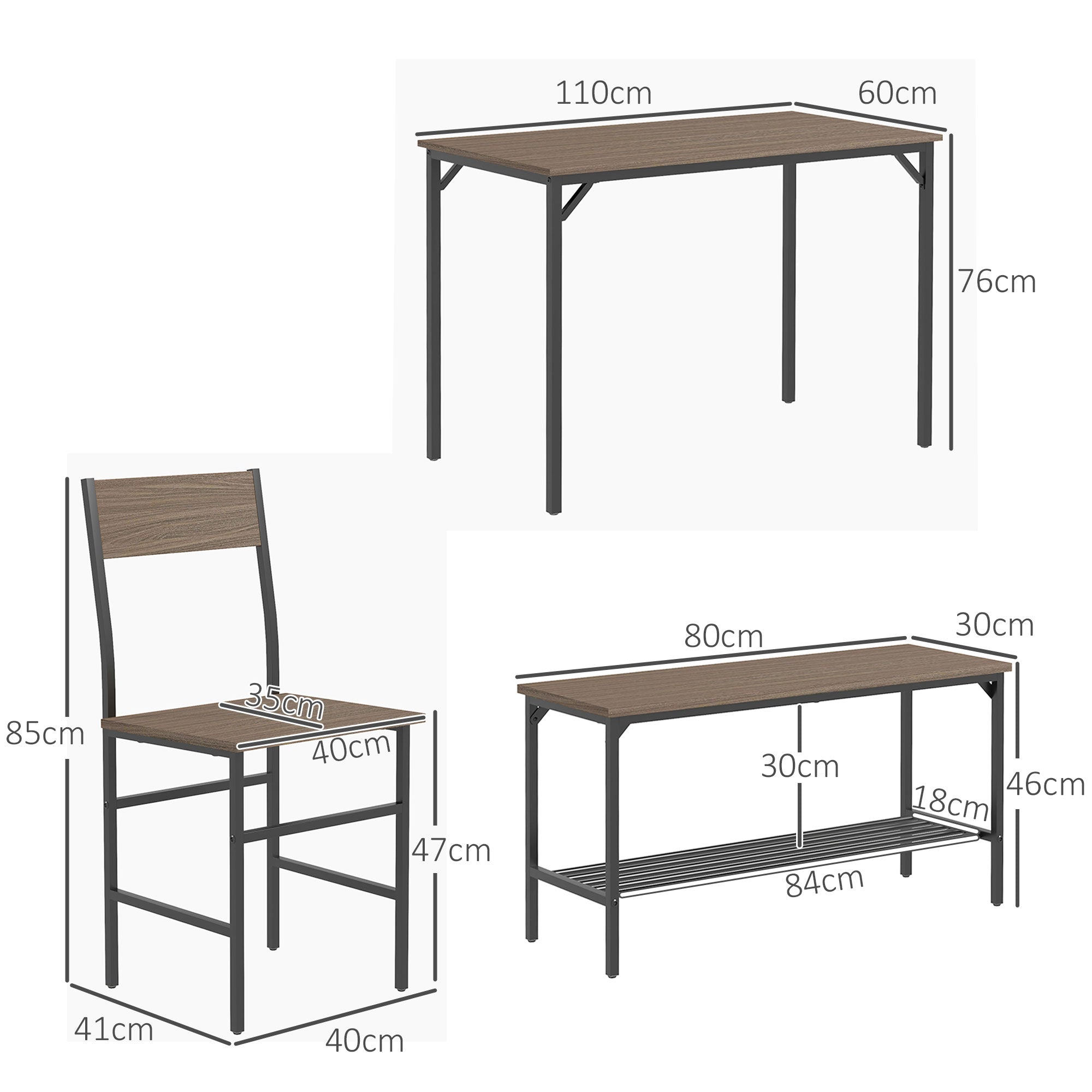 HOMCOM Four-Piece Dining Set, With Table, Chairs and Bench