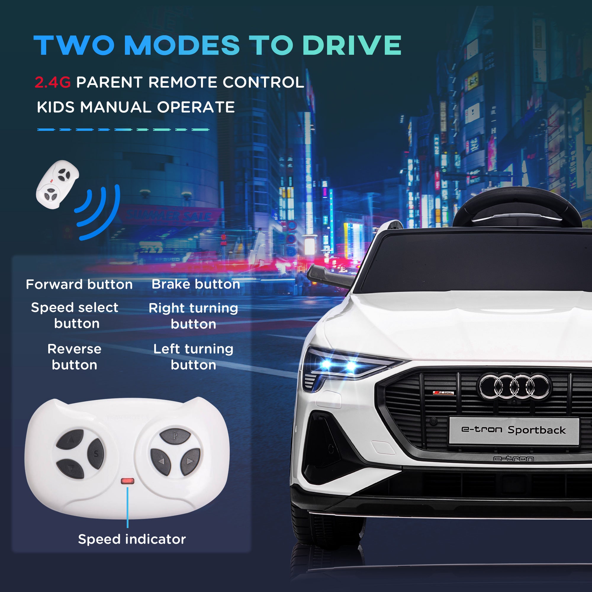 HOMCOM 12V Kids Electric Ride-On Car, with Remote Control, Lights, Music, Horn - White - North Peak Garden Furniture