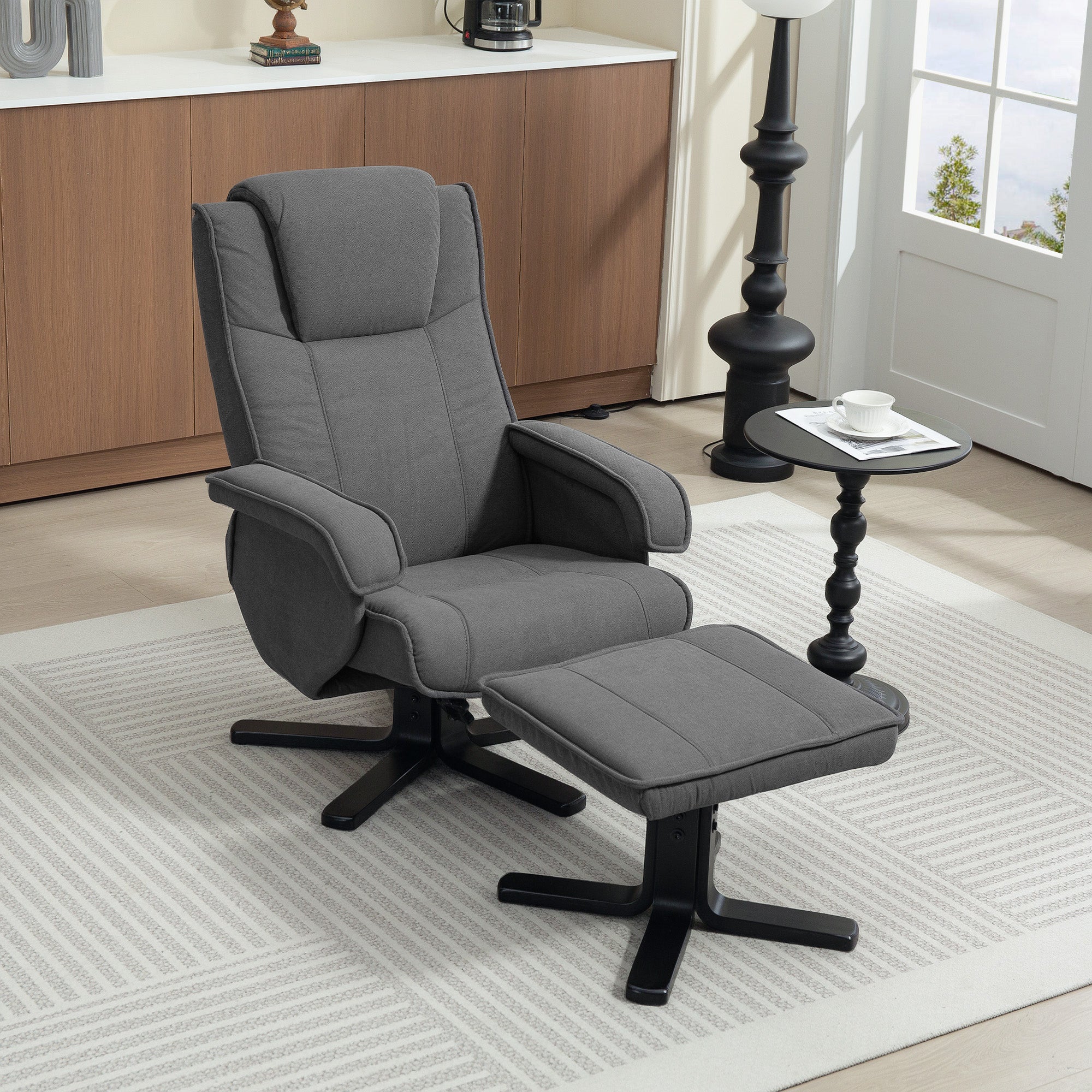 HOMCOM Rocker Swivel Recliner Chair with Footstool - Charcoal Grey Velvet - North Peak Garden Furniture