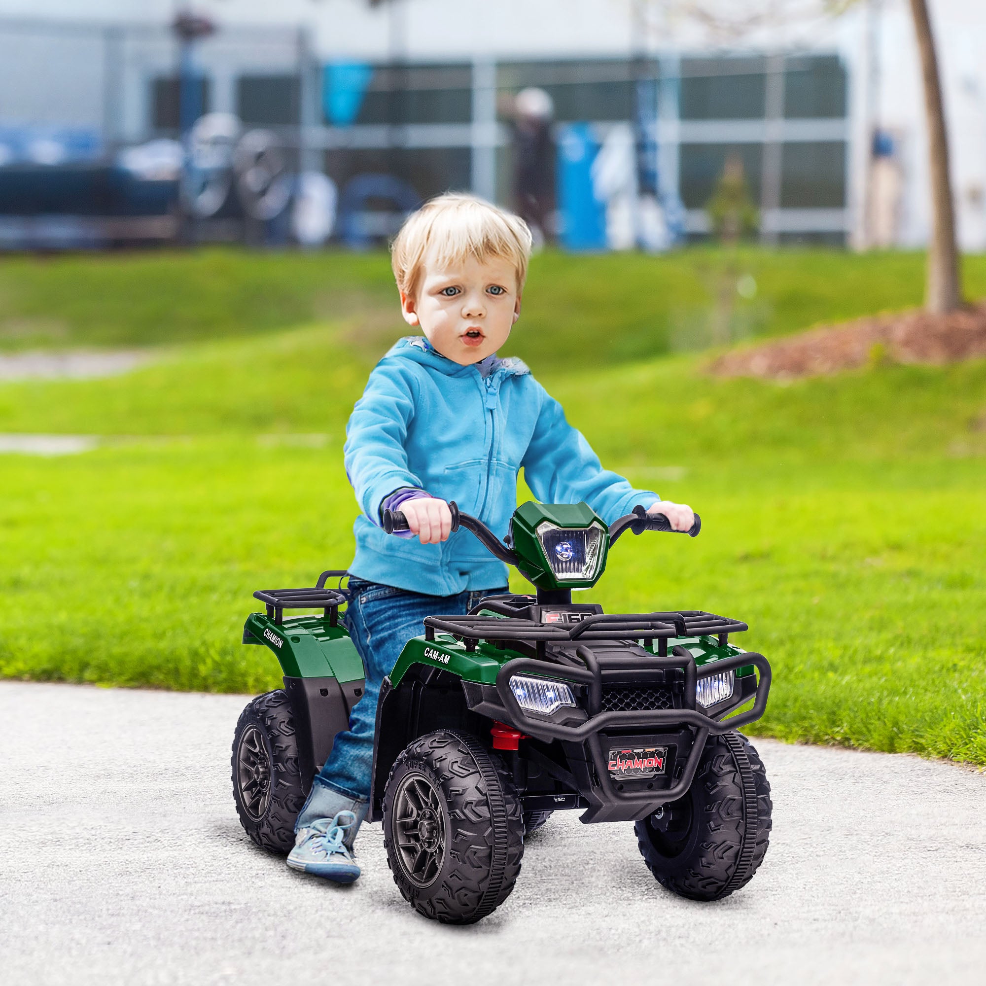 HOMCOM 12V Kids Quad Bike with Forward, Reverse Functions, Ride-On ATV w/ Music, LED, Headlights, for Ages 3-5 Years - Green - North Peak Garden Furniture