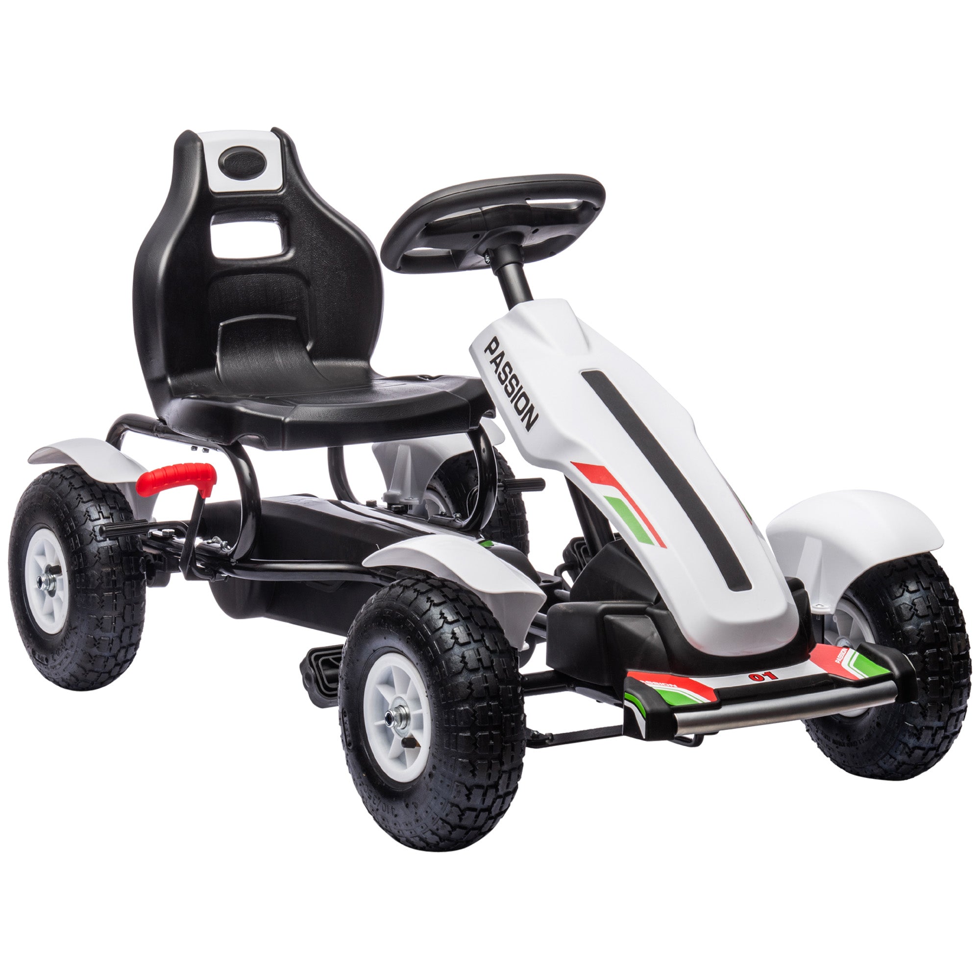 HOMCOM Children Pedal Go Kart, Kids Ride On Racer with Adjustable Seat, Inflatable Rubber Tyres, Handbrake, for Ages 5-12 Years - White - North Peak Garden Furniture