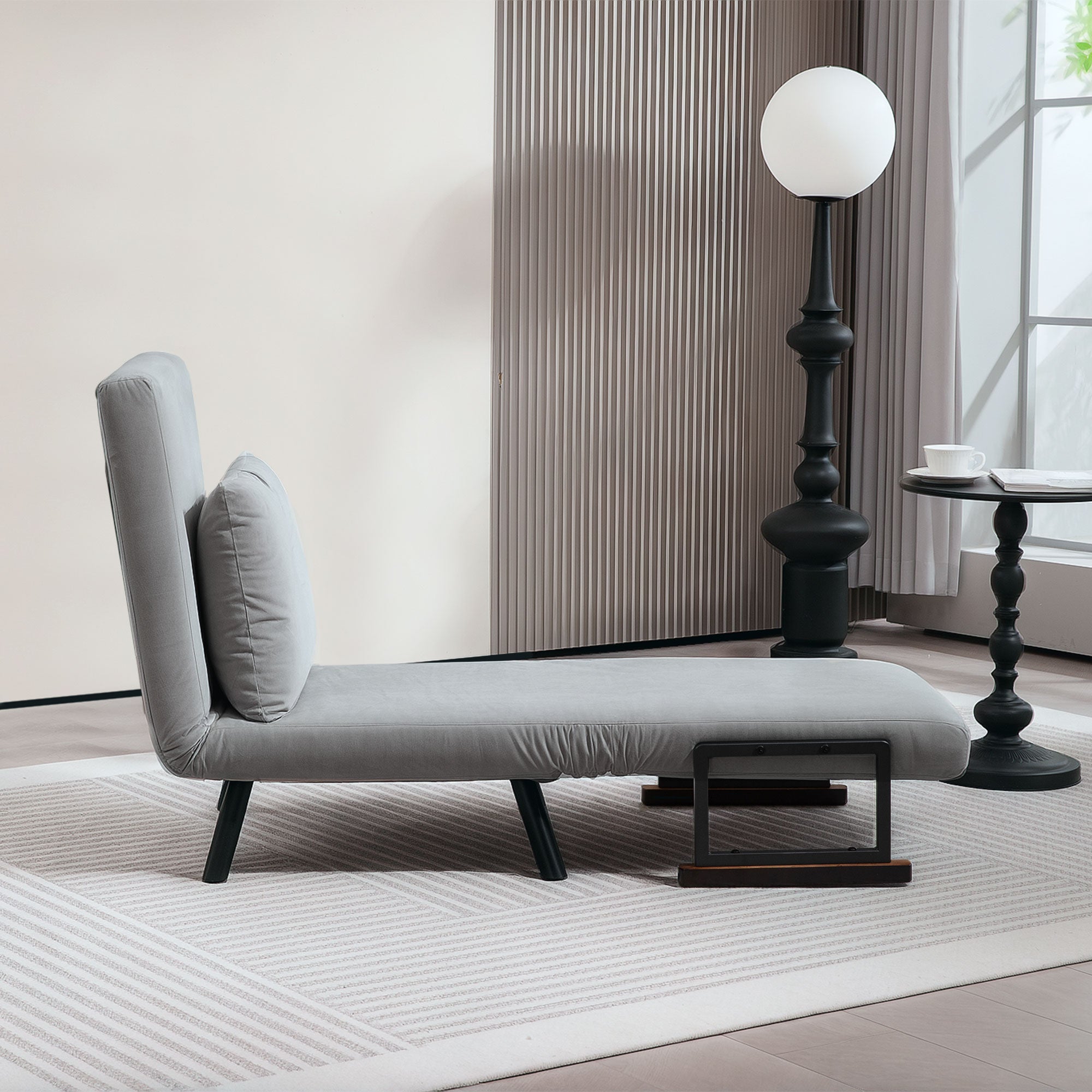 HOMCOM 4-in-1 Velvet-Feel Single Chair Bed, with Pillow - Light Grey - North Peak Garden Furniture