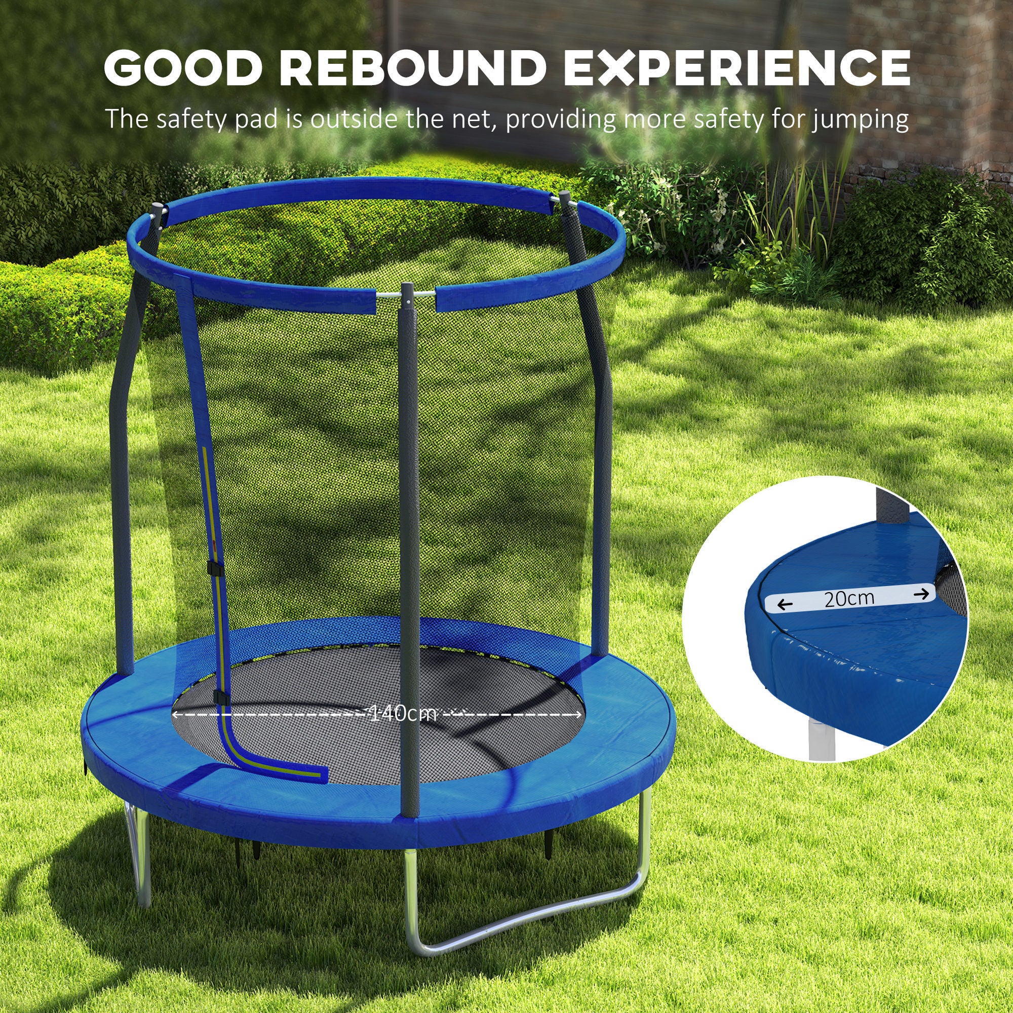 SPORTNOW 6ft Trampoline with Safety Enclosure Net, Steel Frame Outdoor Trampoline, Jumping Mat with Edge Safety Cover for Fitness, Blue - North Peak Garden Furniture