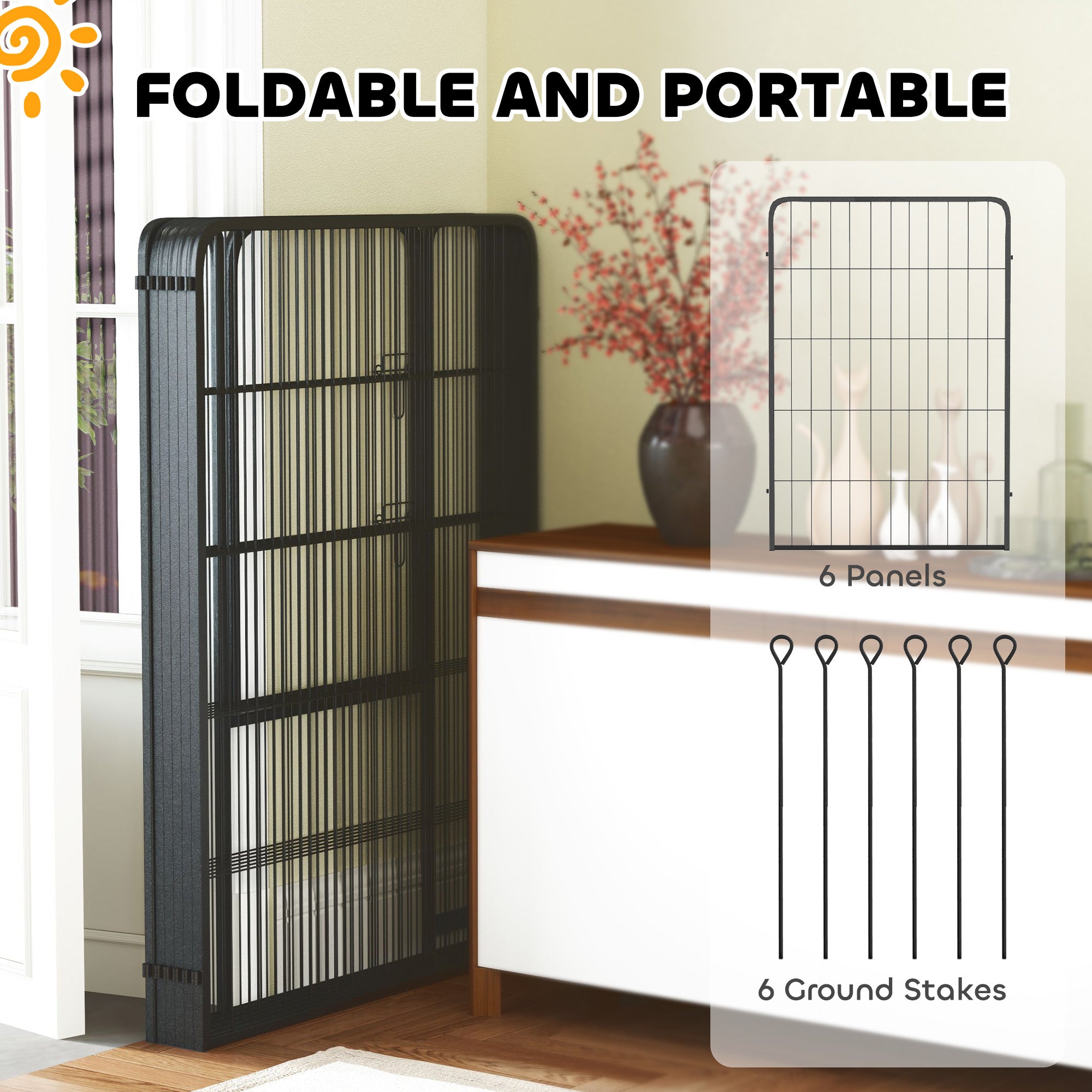 PawHut 6 Panels Heavy Duty Dog Playpen with Secure Door, for Indoor Outdoor, for Garden, Camping, 100cm High - North Peak Garden Furniture