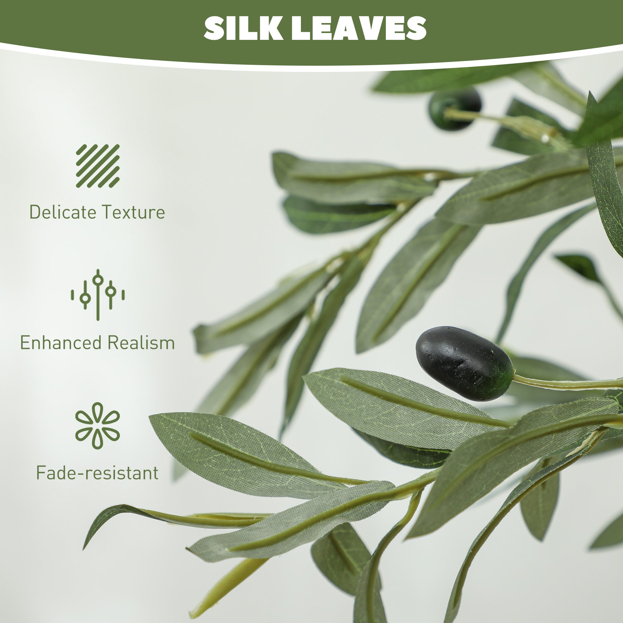 HOMCOM 4ft/ 120cm Decorative Artificial Plant, Silk Olive Tree with 450 Leaves and 20 Olive Fruits in Pot, Fake Plant for Home, Office, Living Room, Indoor Decor - North Peak Garden Furniture
