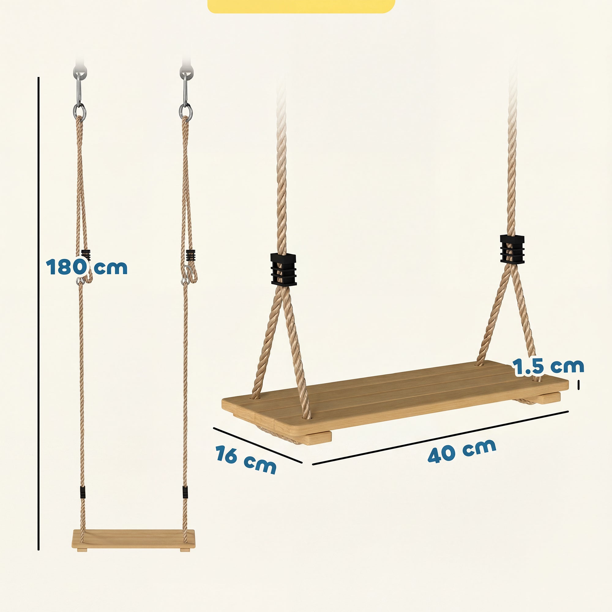 AIYAPLAY Wooden Swing Seat, Kids Swing Set with Adjustable Rope and Tree Straps, Outdoor Playground Playset for Kids