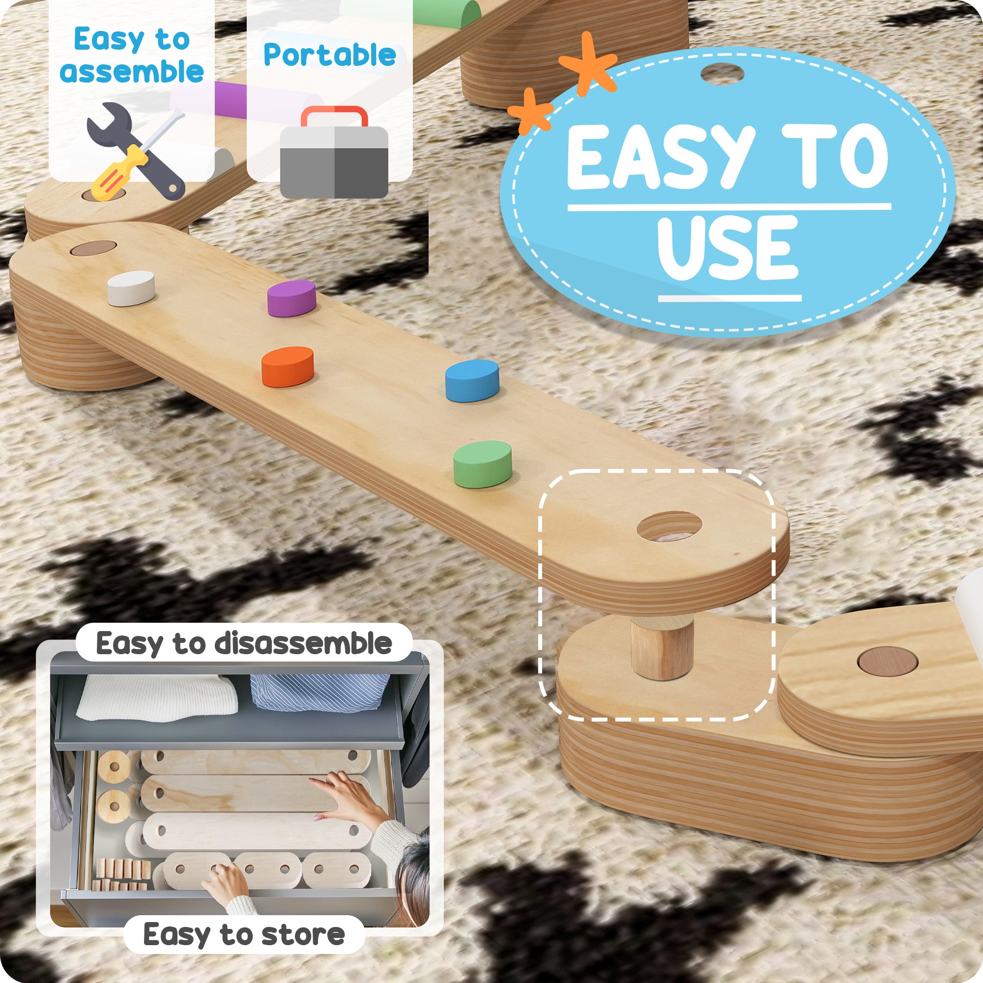 AIYAPLAY Wooden Balance Beam for Kids Build Coordination Agility and Strength - North Peak Garden Furniture