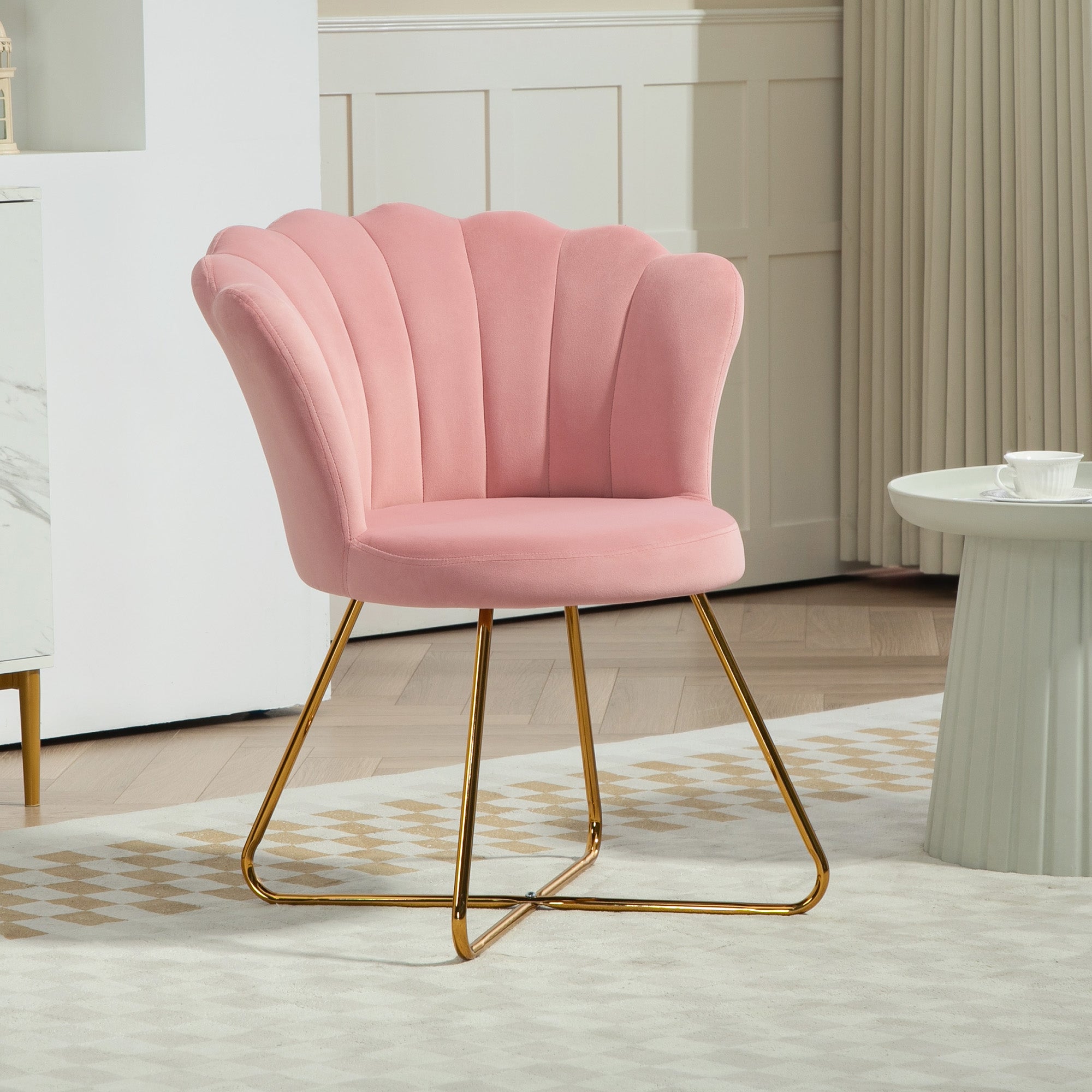 HOMCOM Velvet-Feel Lotus Petal Accent Chair - Pink - North Peak Garden Furniture