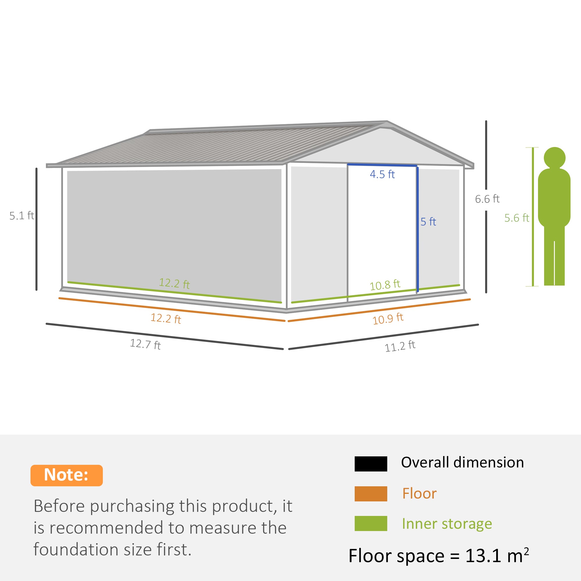 Outsunny 13 x 11ft Garden Metal Storage Shed Outdoor Storage Shed with Foundation Kit Ventilation & Doors, Light Grey - North Peak Garden Furniture