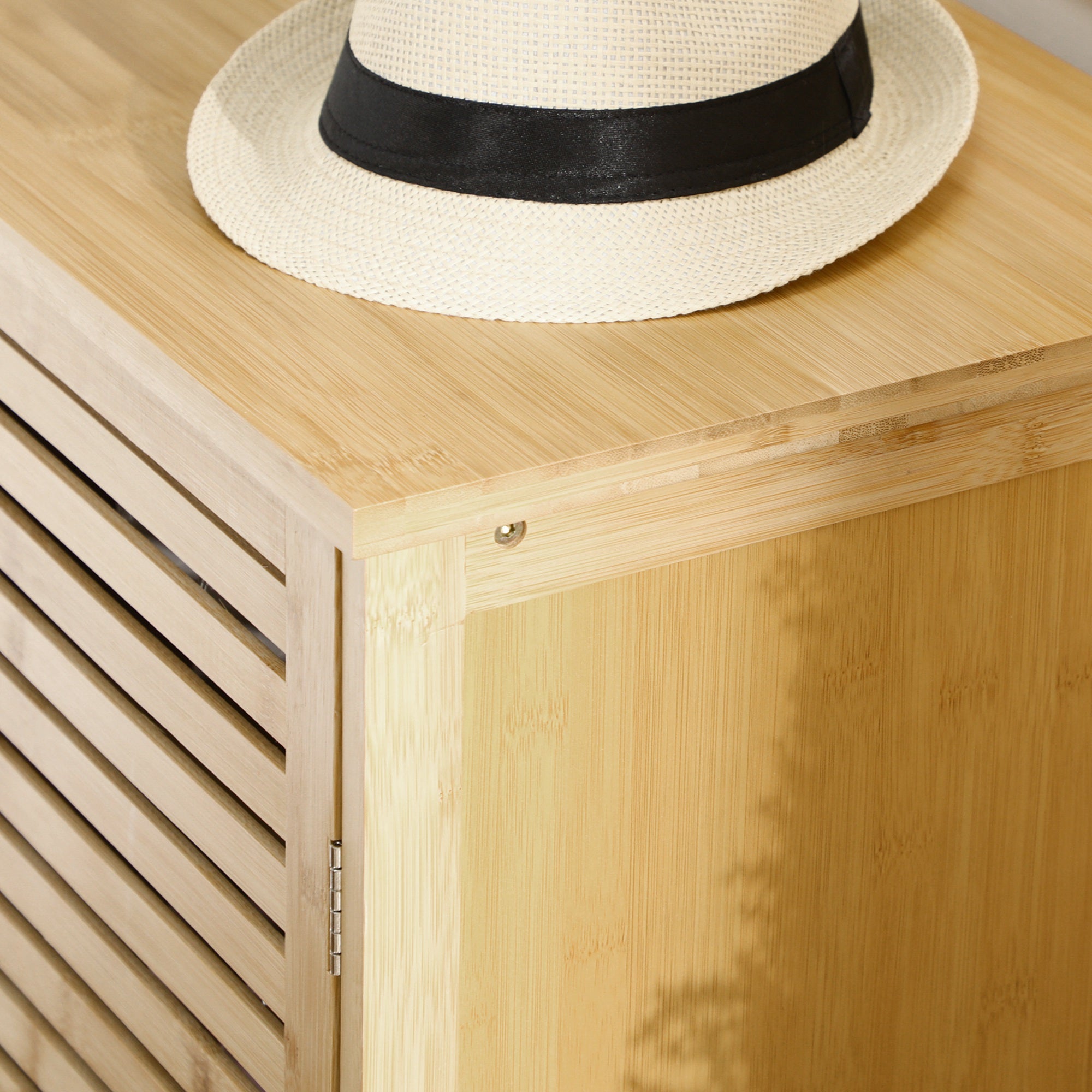 HOMCOM Rustic Shoe Cabinet, 3 Door Shoe Storage Cabinet with 8 Shelves, Natural Wood Finish