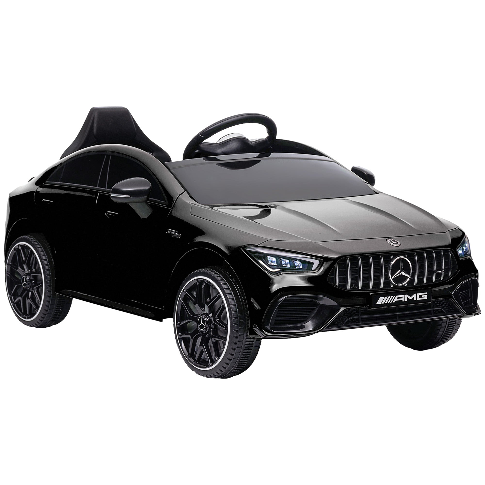 AIYAPLAY Mercedes-AMG CLA 45 Licensed 12V Kids Electric Car Ride on Car w/ Remote, Suspension Lights Music Horn - Black - North Peak Garden Furniture