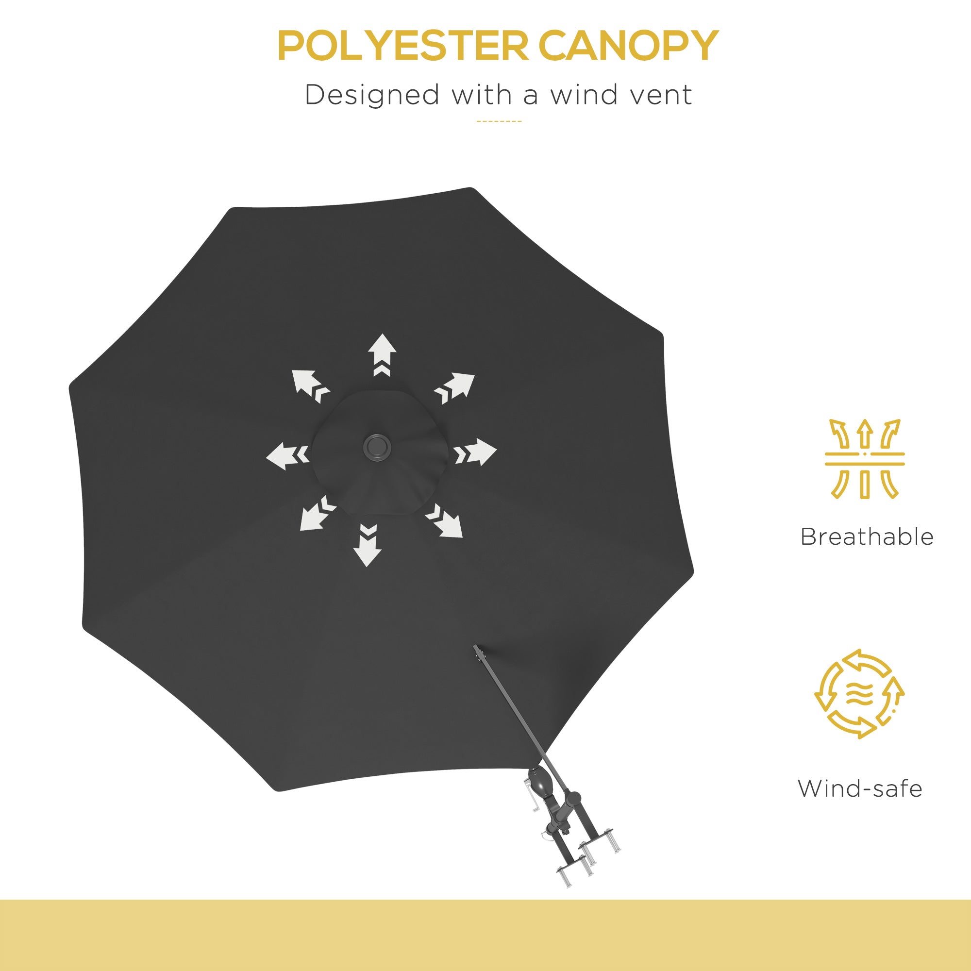 Outsunny 3m Wall-Mounted Parasol Shade, with Handle - Grey - North Peak Garden Furniture
