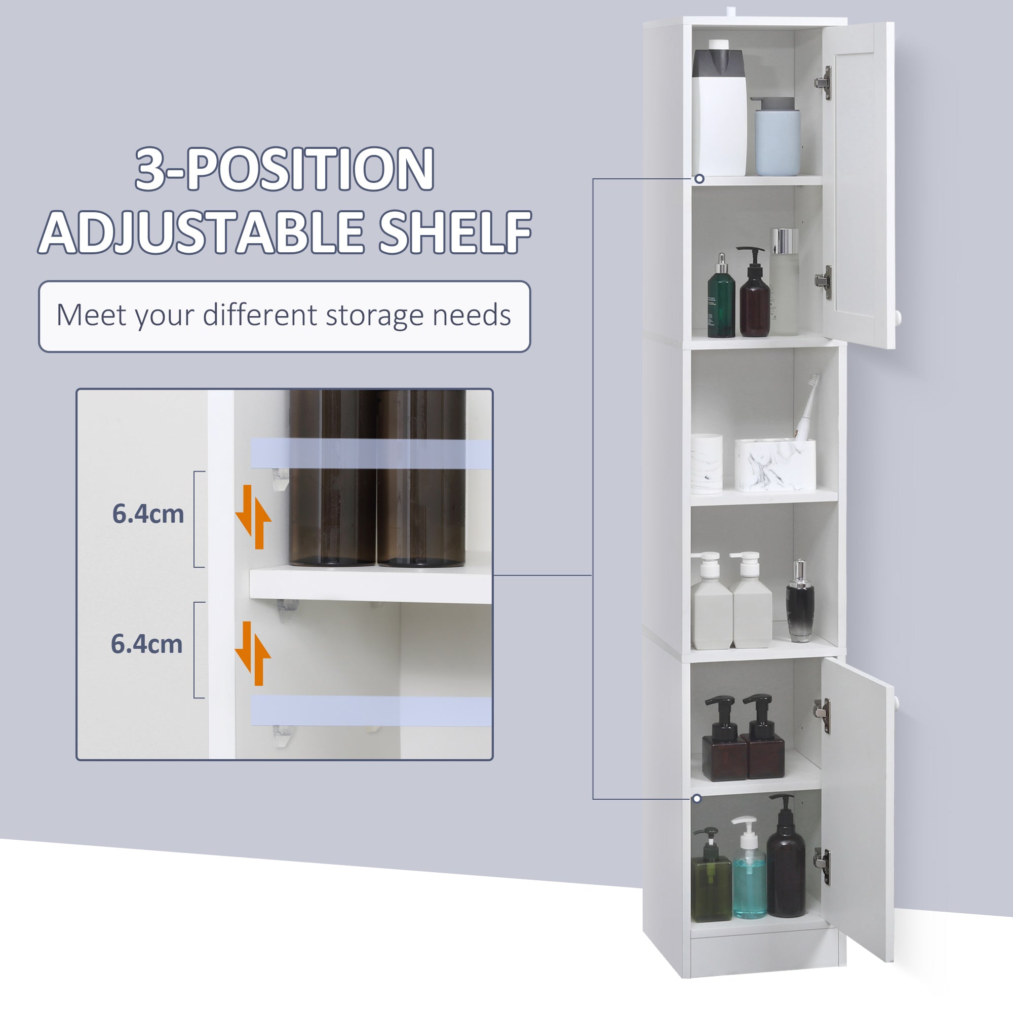 kleankin Tall Bathroom Storage Cabinet with Mirror, Narrow Bathroom Unit, Freestanding Bathroom Cupboard with Adjustable Shelves and 2 Doors, White - North Peak Garden Furniture