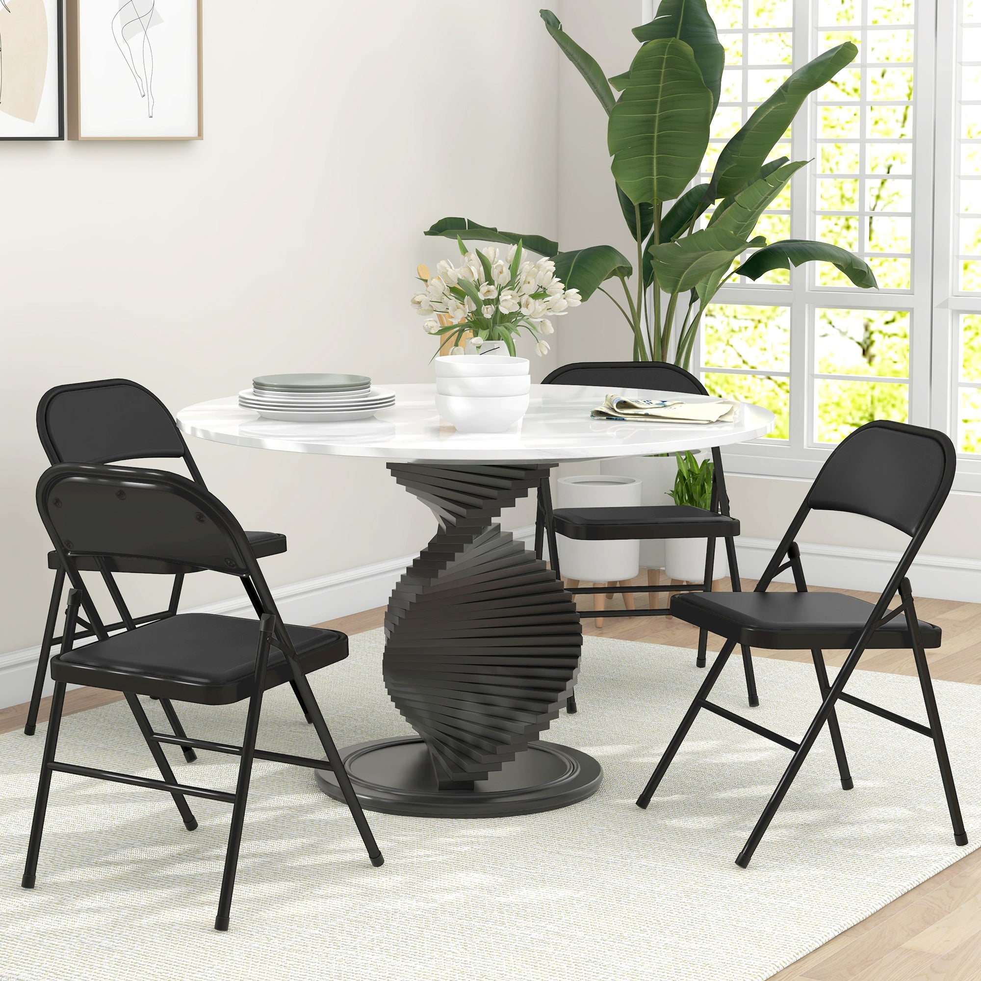 HOMCOM Set of Four Cushioned Folding Chairs - Black - North Peak Garden Furniture