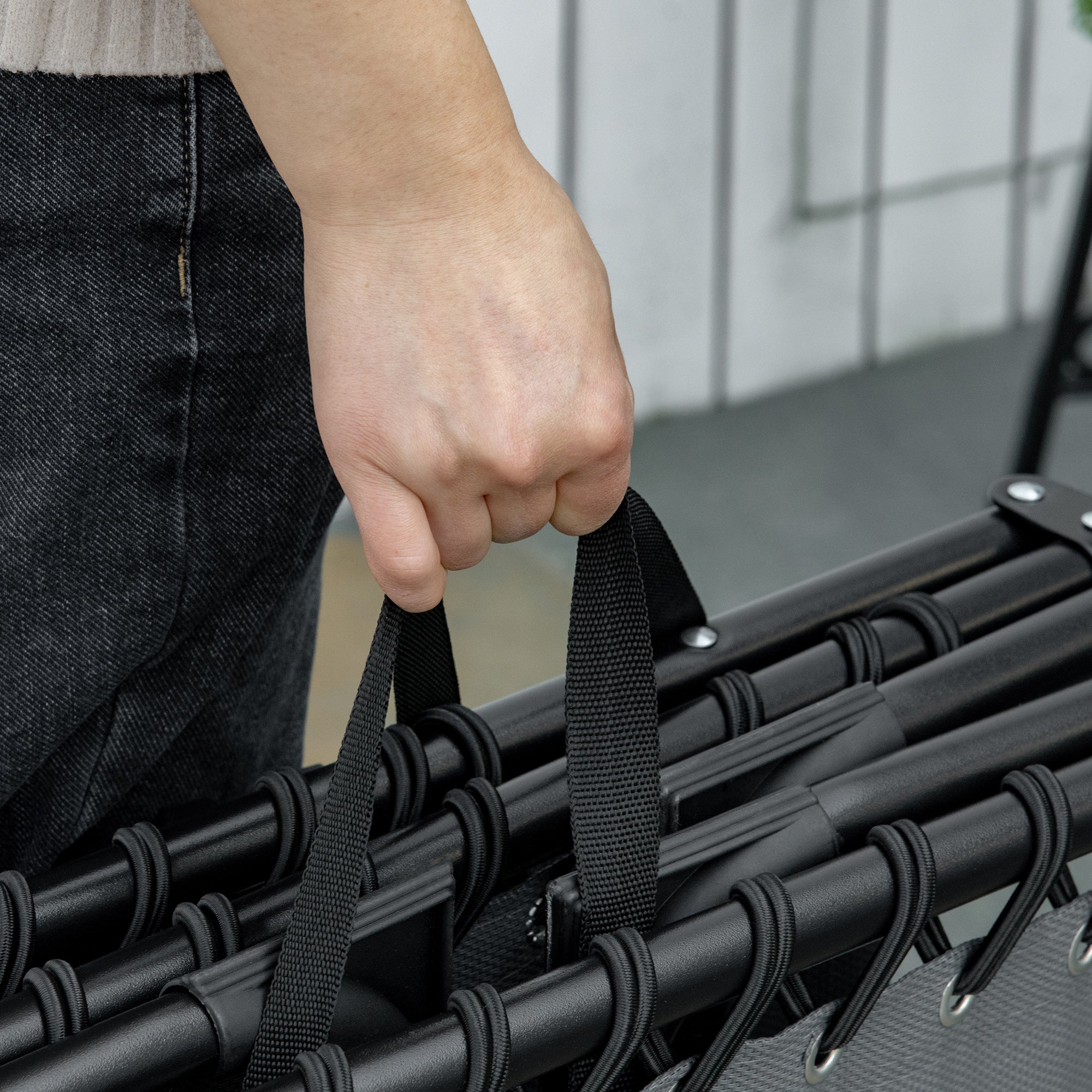 Outsunny Portable Sun Lounger Set of 2, Folding Camping Bed Cot, Reclining Lounge Chair 5-position Adjustable Backrest with Side Pocket, Pillow for Patio Garden Beach Pool, Grey - North Peak Garden Furniture