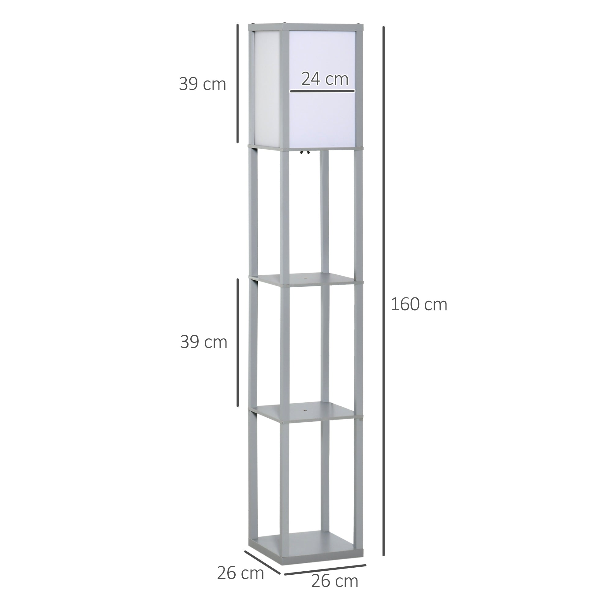 HOMCOM 3-Tier Floor Lamp, Floor Light with Storage Shelf, Reading Standing Lamp for Living Room, Bedroom, Kitchen, Dining Room, Office, Dorm, 160cm, Grey - North Peak Garden Furniture