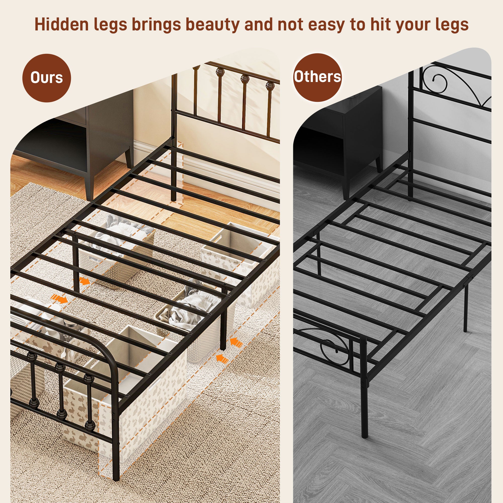 HOMCOM Single Minimalistic Metal Bed Frame - Black - North Peak Garden Furniture